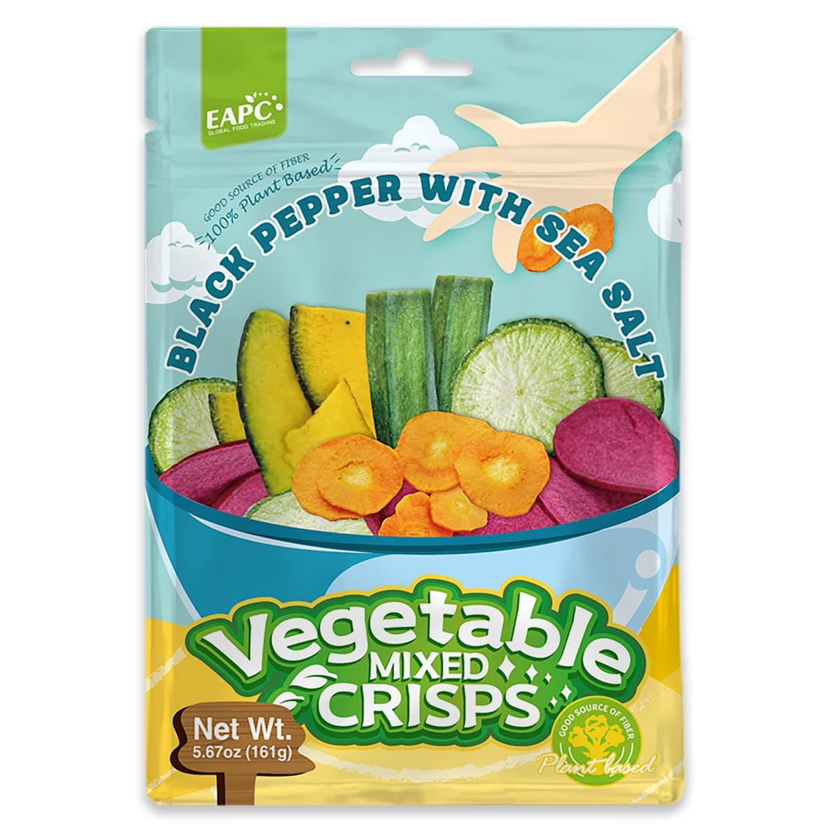 EAPC Vegetable Mixed Crisps, Crunchy Vegetables Chips & Crisps Veggie Snacks for Adults Kids, Plant-Based Made of Fresh Carrot, Okra, Black Pepper & Sea Salt Flavor, 161g/5.67oz (Pack of 1)