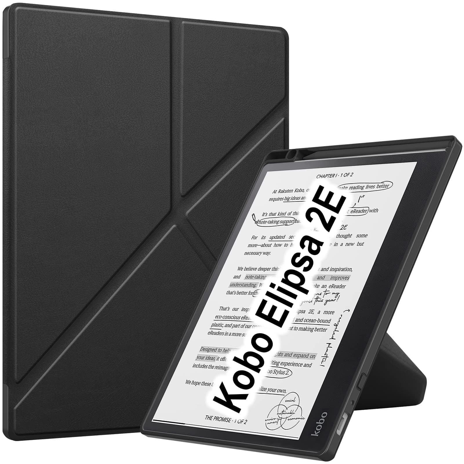 Case Compatible with Kobo Elipsa 2E 10.3 inch 2023 eReader, Multi-Angle Viewing Stand Cover with Pencil Holder, Auto Wake Sleep, Black