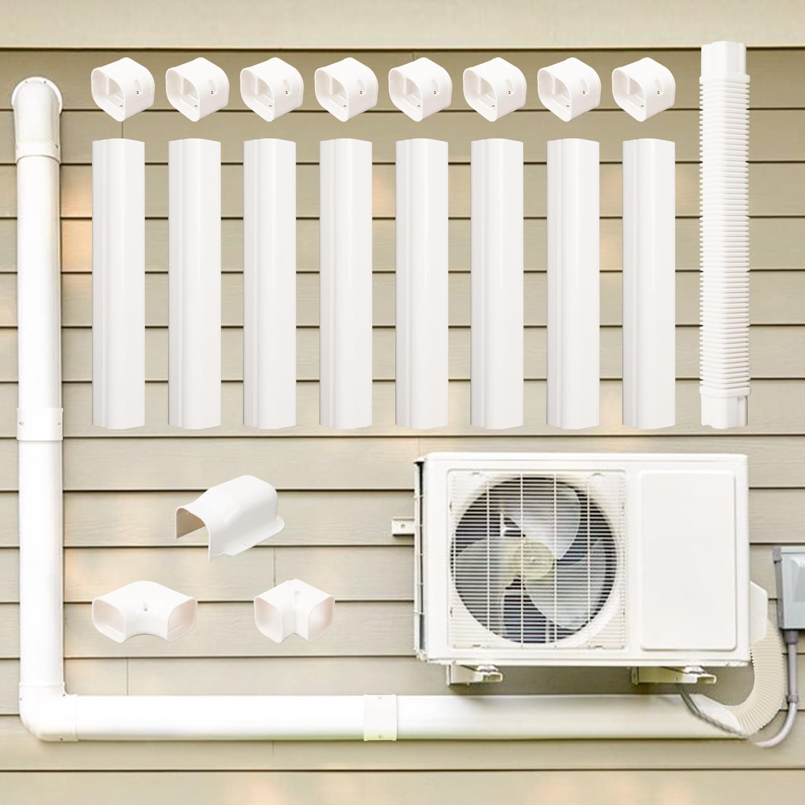 Kerykwan 3" W 13.5Ft L Mini Split AC Line Cover Kit Decorative PVC Tubing Pipe Cover Set for Center Air Conditioner&Heat Pumps Systems (4" W 13.5ft L/White)