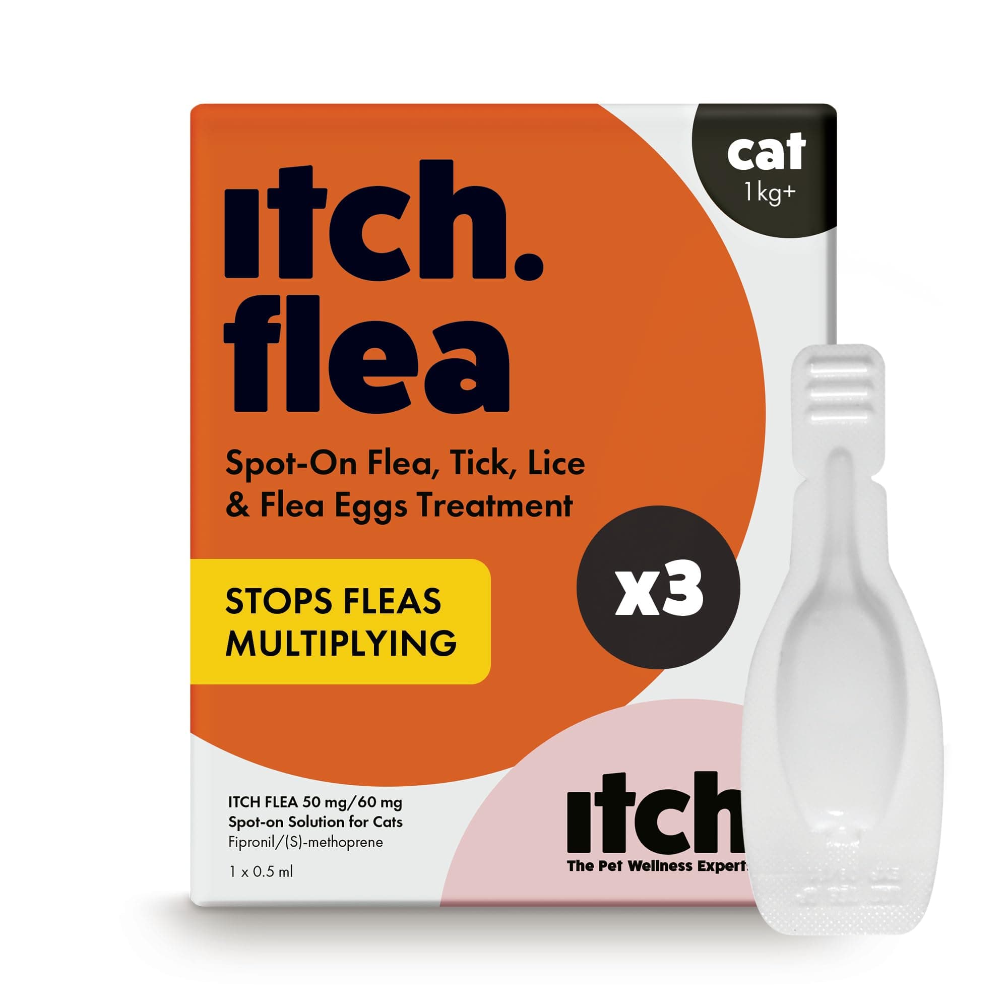 Itch | Flea Treatment Spot-On Solution for Cats | Kills Fleas, Lice and Ticks | With Fipronil and S-methoprene | 3 Pipettes
