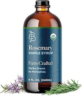 Organic Rosemary Simple Syrup, 8 oz, Cocktail and Mocktail Mixer for Drinks, Non-Alcoholic