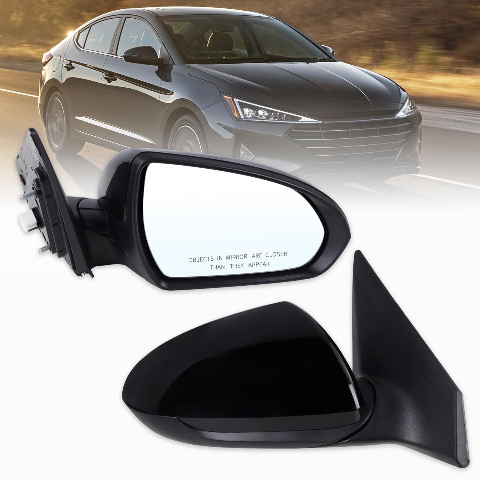 Right Passenger Side Mirror Compatible With 2017 2018 2019 2020 Hyundai Elantra With Manual Folding Power Glass Black Replace#87620F3050(3Pins)