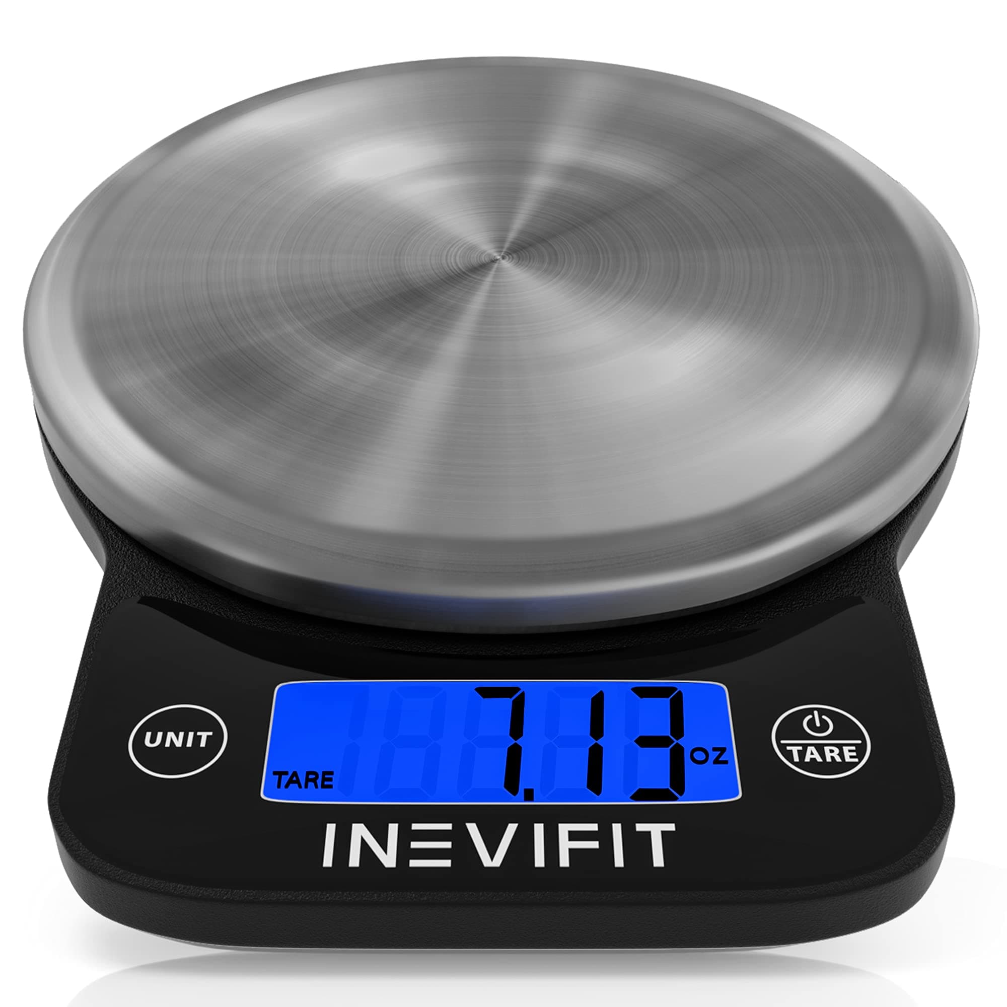 INEVIFIT Digital Kitchen Scale, Highly Accurate Multifunction Food Scale 13 lbs 6kgs Max, Clean Modern Black with Premium Stainless Steel Finish. Includes Batteries