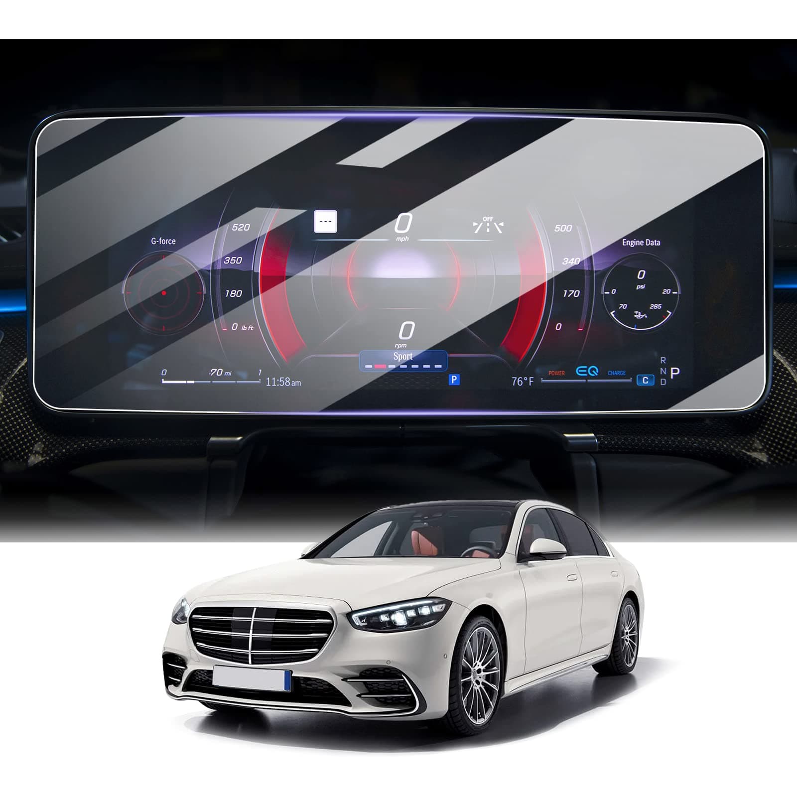 LUWU for 2024 Benz S-Class Screen Protector 2021-2025 Benz S Class W223 Accessories Infotainment Display Screen Protector Tempered Glass Anti-Scratch S-Class S 580 Touchscreen Protective Film 12.3Inch