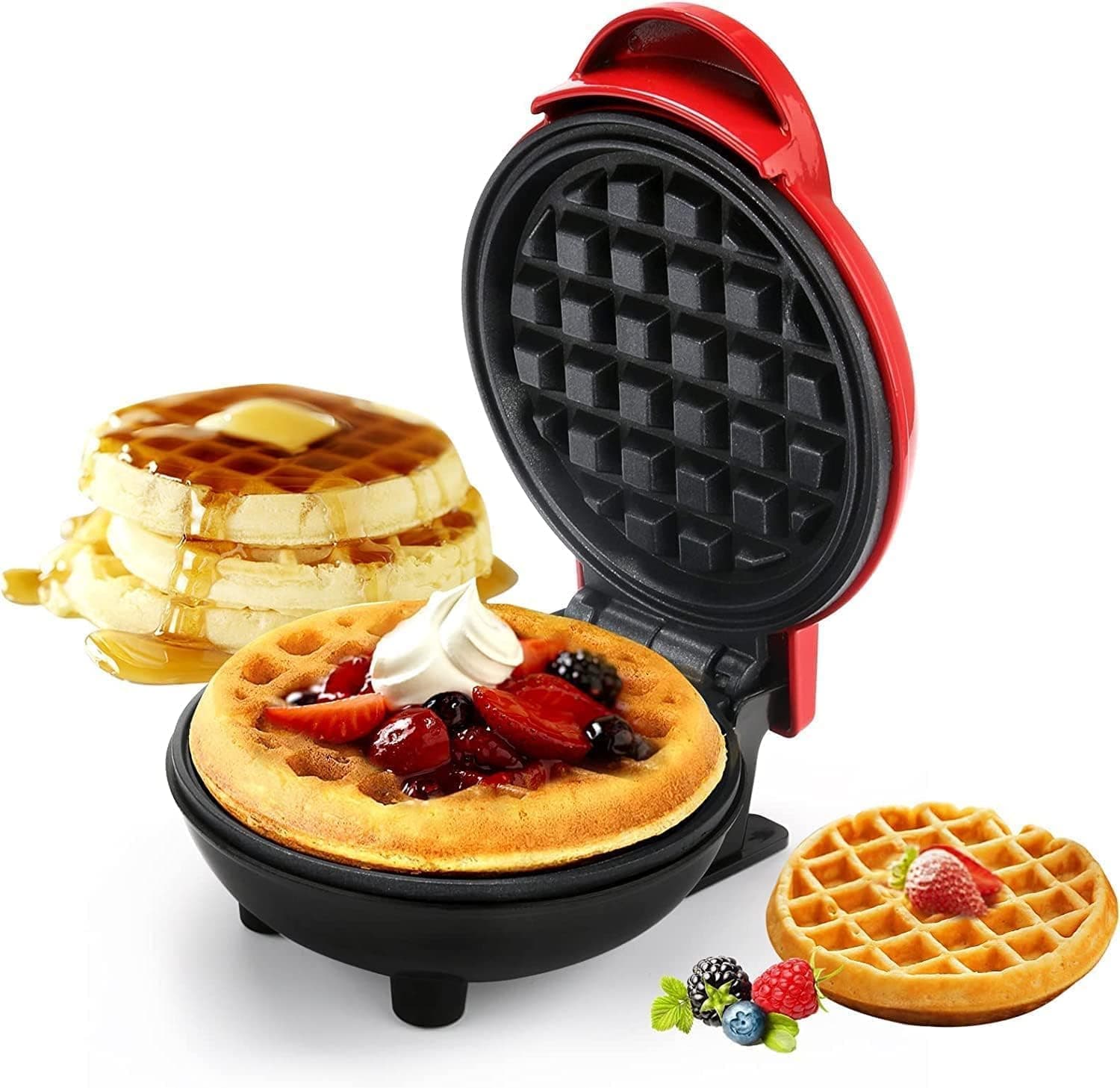 Mini Waffle Maker Machine 3 In 1 Waffle Iron Home Appliances Kitchen Easy To Clean, 4 Inch, Perfect For Breakfast,Dessert, Sandwich, Pan Cakes, Other Snacks|Assorted - 350 Watts