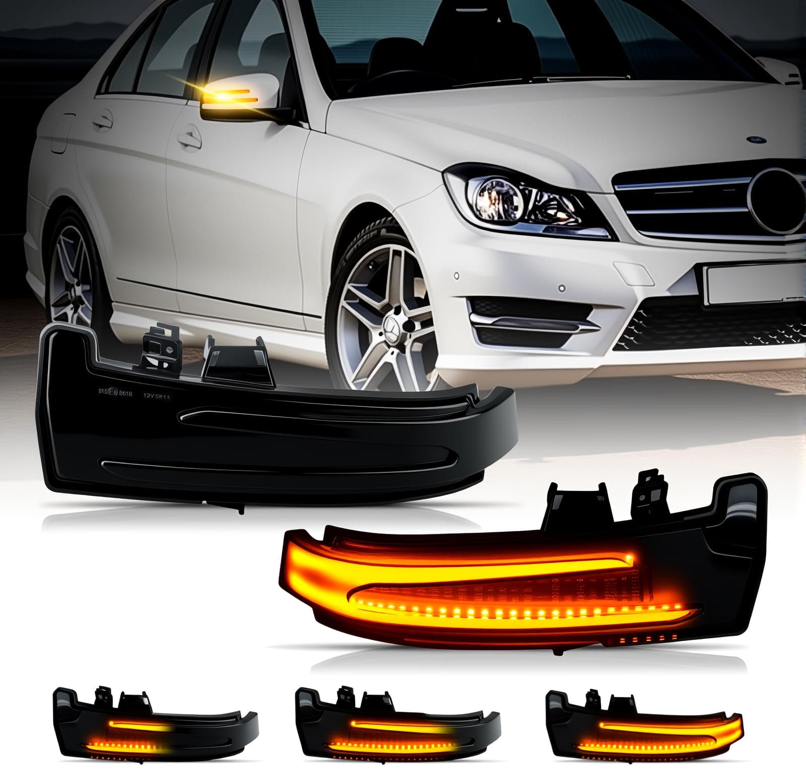 Dynamic LED Side Mirror Sequential Turn Signal Lights Smoked Lens for Merce-des Benz A/B/C/E/S/CLA/GLA/GLK/CLS Class W204 W176 W212 W246 W221 C250 C300 C350, Side Marker Blinkers Mirror Light