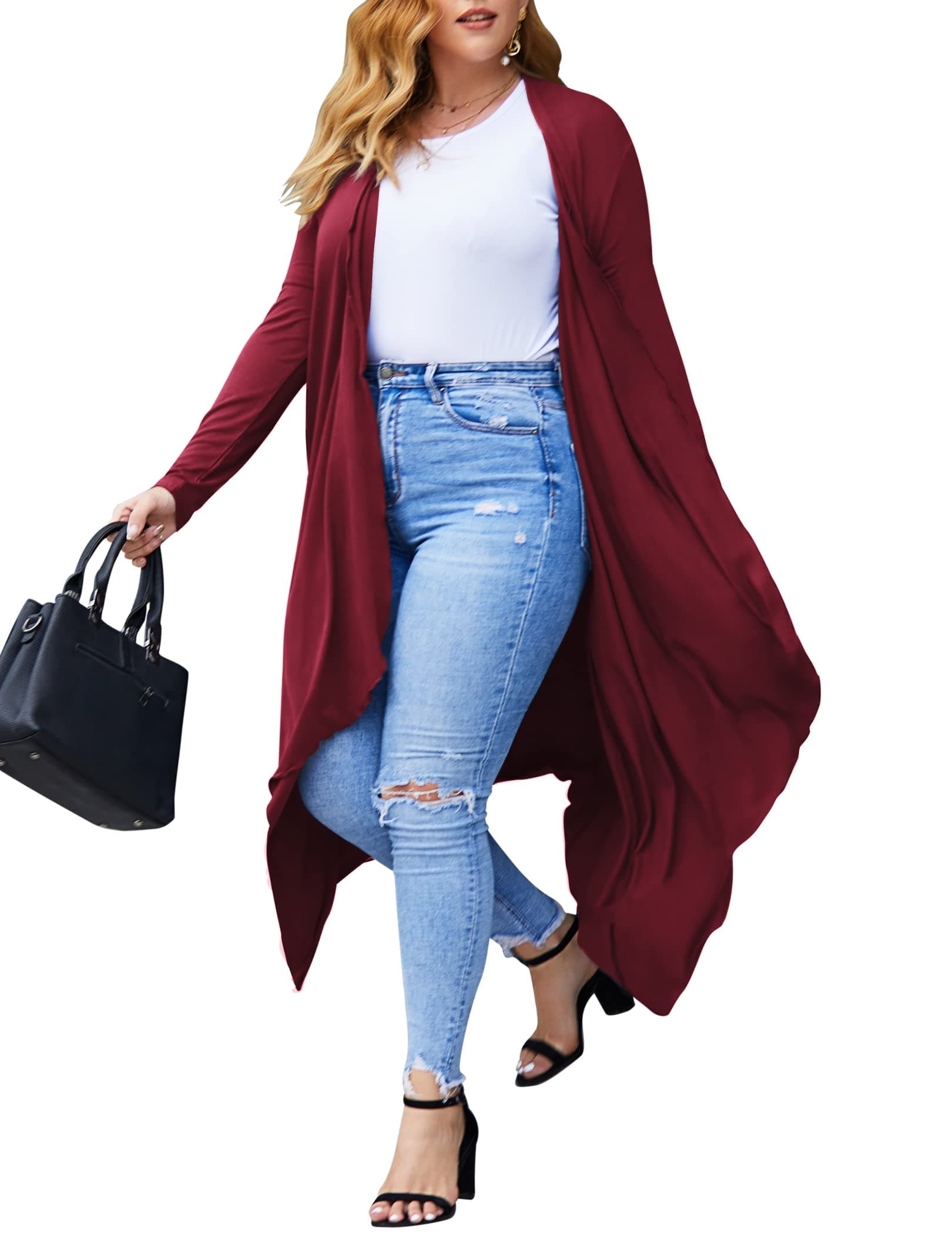 Women's Plus Size Cardigan Long Sleeve Open Front Drape Cardigans Lightweight Long Duster（L-5XL）