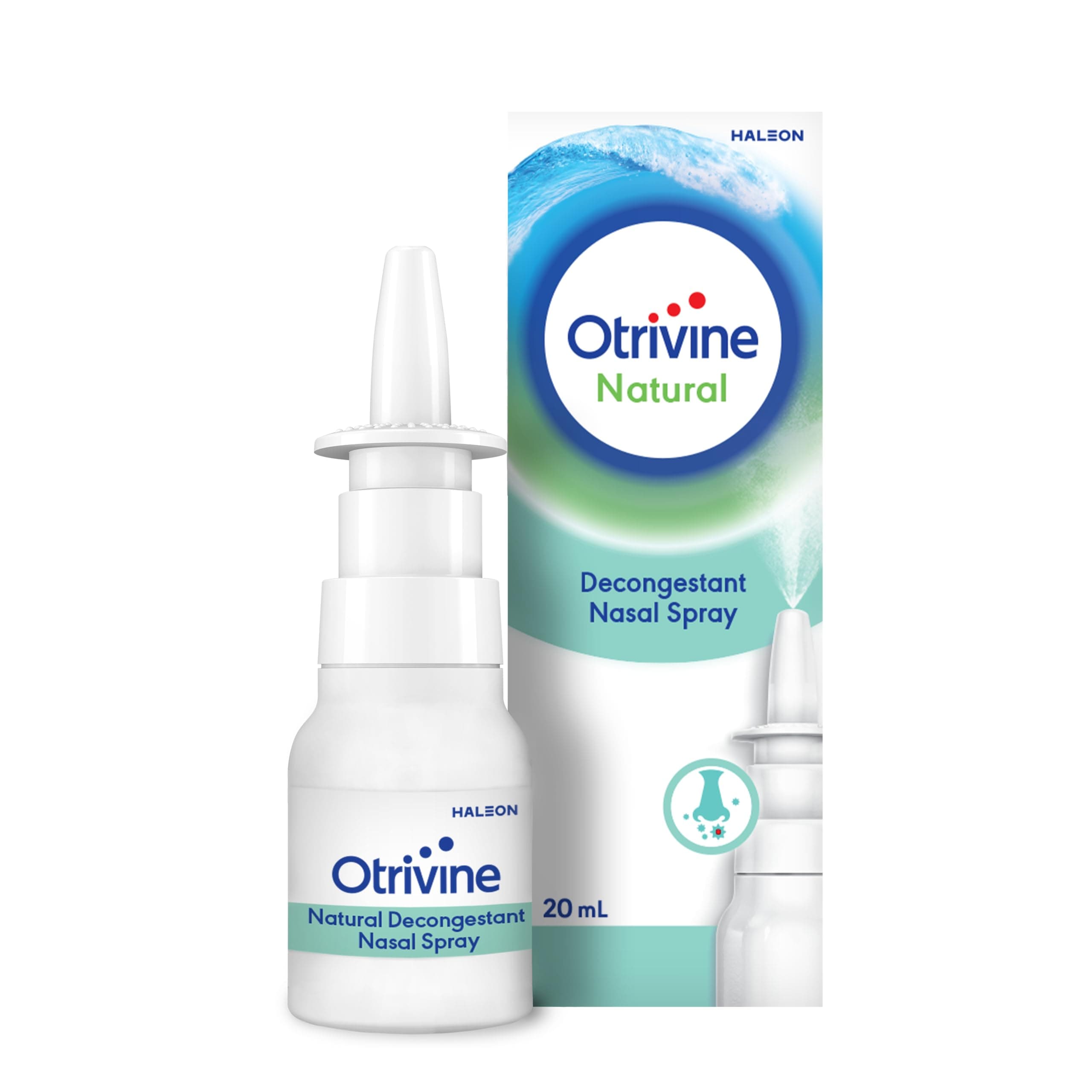 Otrivine Nasal Spray, Natural Decongestant for Blocked Nose Relief in Cold and Flu, with Eucalyptous, 20ml