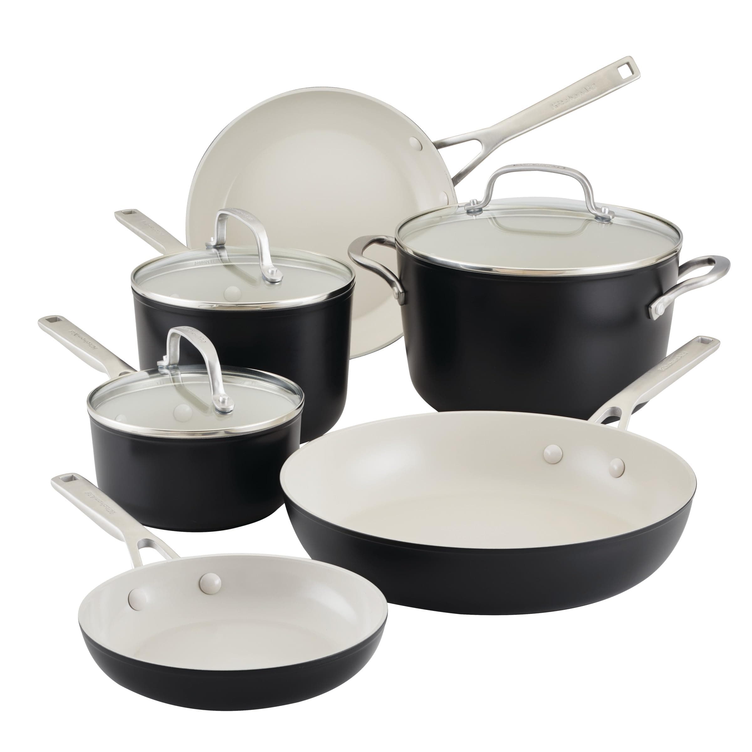 Hard Anodized Ceramic Nonstick Cookware Pots and Pans Set, 9 Piece - Matte Black