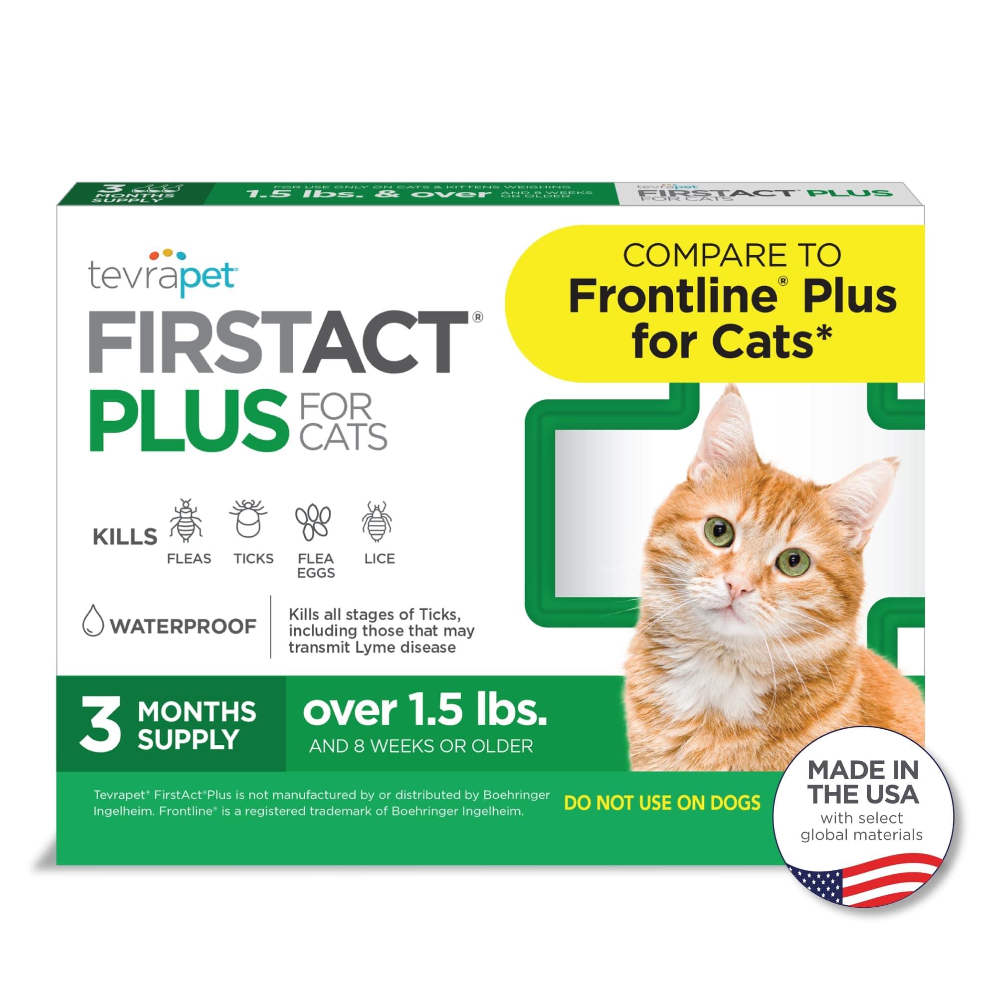 TevraPet Firstact Plus Flea and Tick Topical for Cats Over 1. 5 pounds, 3 Count