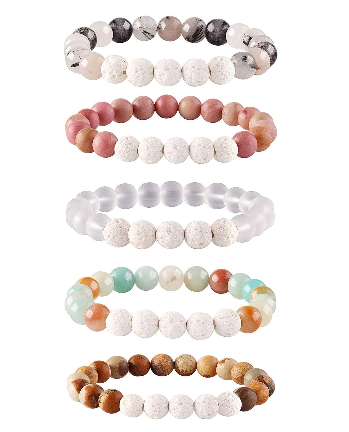 Besteel 5-10 Pcs Lava Rock Bracelets, Diffuser Bracelets for Aromatherapy Essential Oils, Anxiety Bracelet Stress Relief Beads Bracelets Healing Stone Relaxation Gift