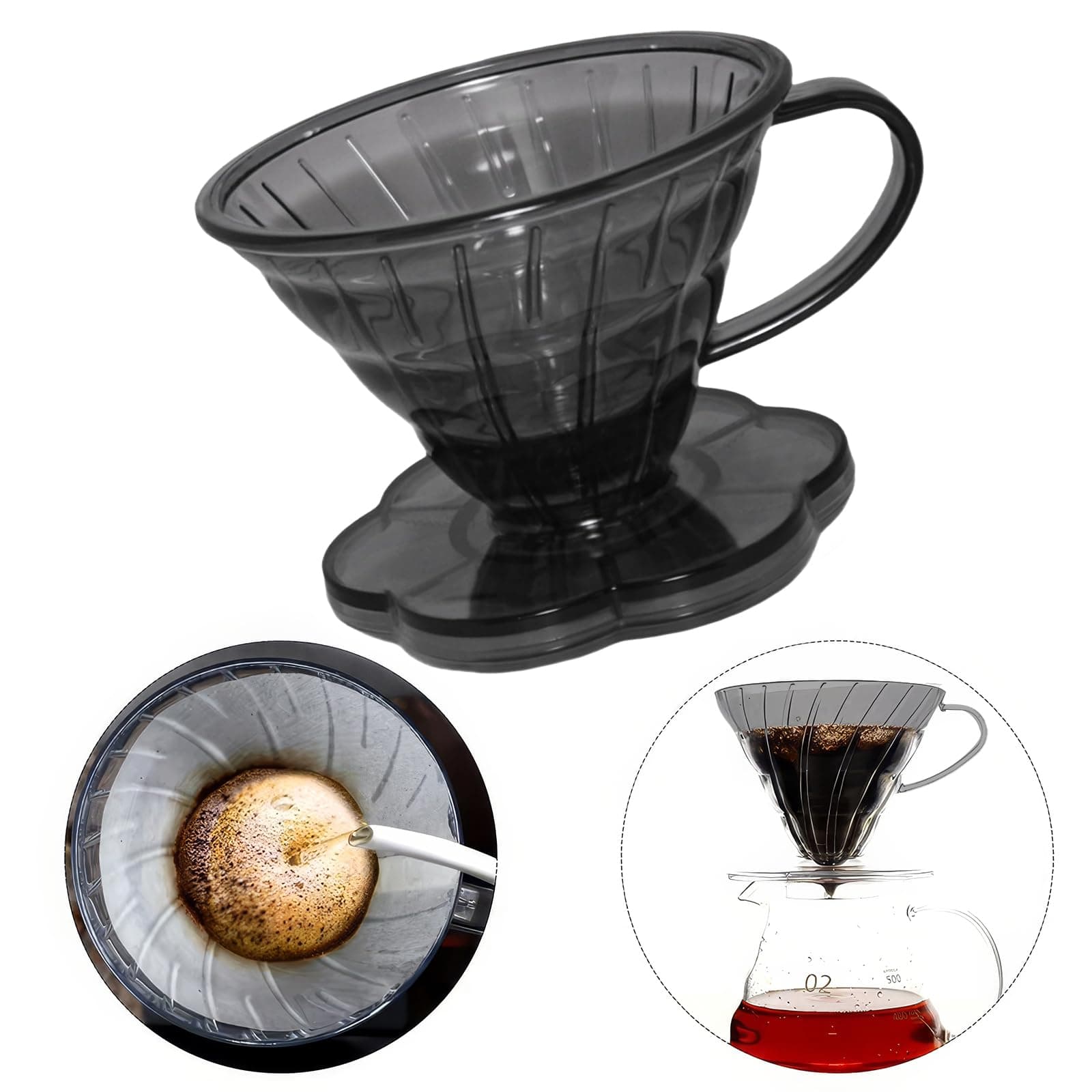 Pour Over Plastic Size 02 2-4 Cups Dripper Funnel Filter BPA Free Heat-Resistant Coffee Filter Holder Dripper Drip Cup Coffee Maker Slow Brewing Accessories Grey