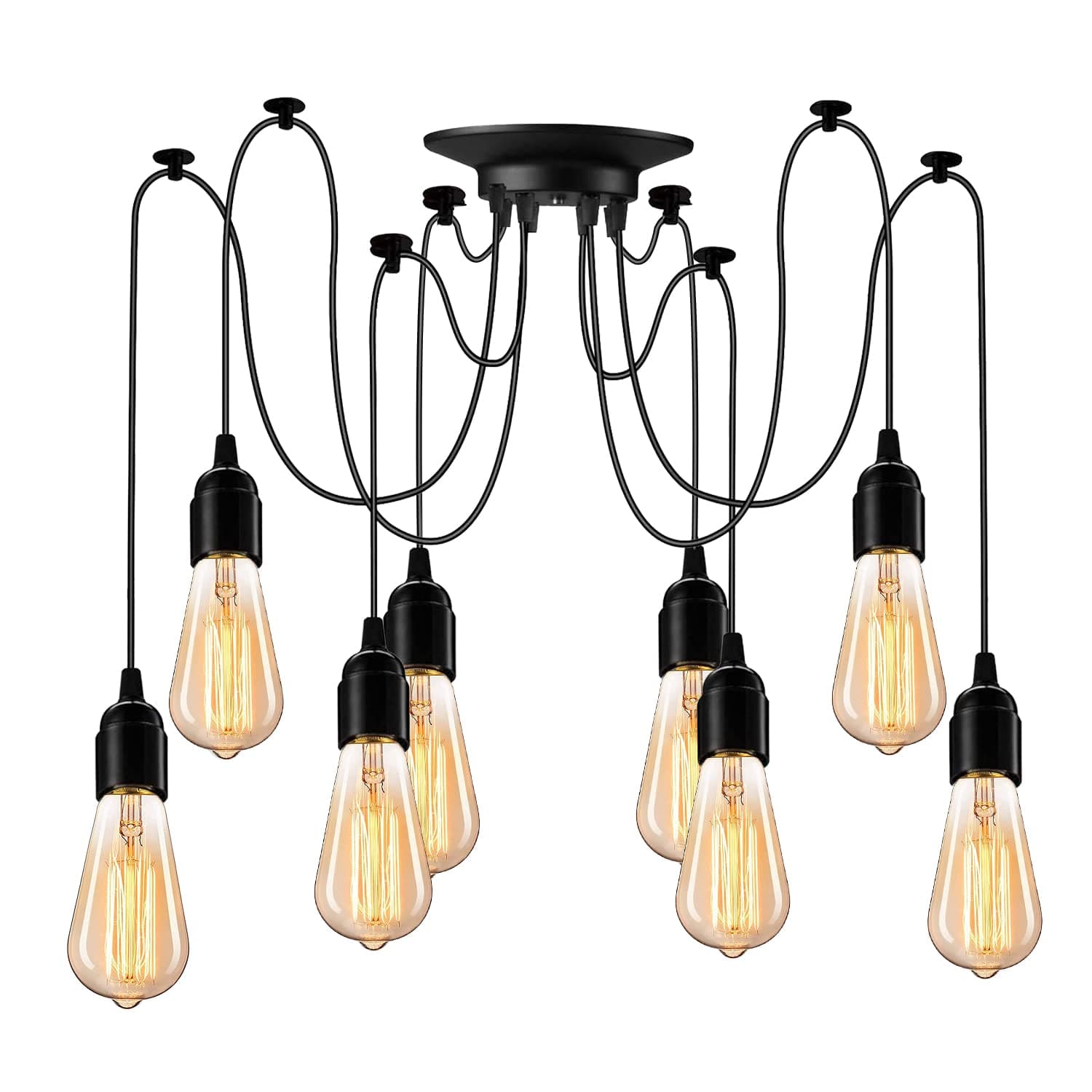 Spider Ceiling Lamp, 8 Arms Adjustable Black Rustic Chic Chandelier Hanging Light (Each 5.9Ft/1.8M), Industrial Vintage Spider Pendant Lighting Fixture for Bedroom Kitchen Cafe Hotel(No Bulb)