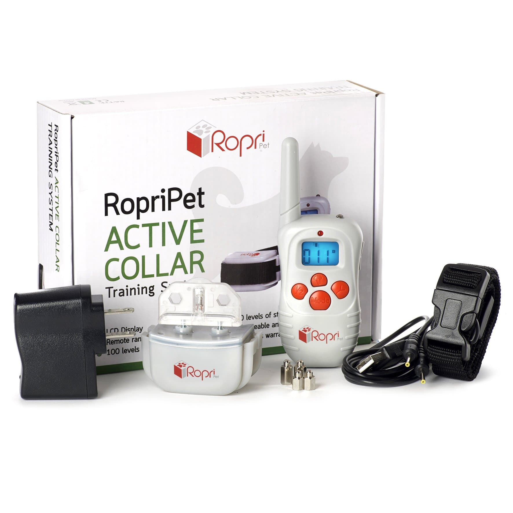 RopriPet Active Collar Dog Training Collar with Remote. 330 Yard Range Beep Vibration and Shock e-Collar. Electronic Correction Obedience Collars for your Pooch.