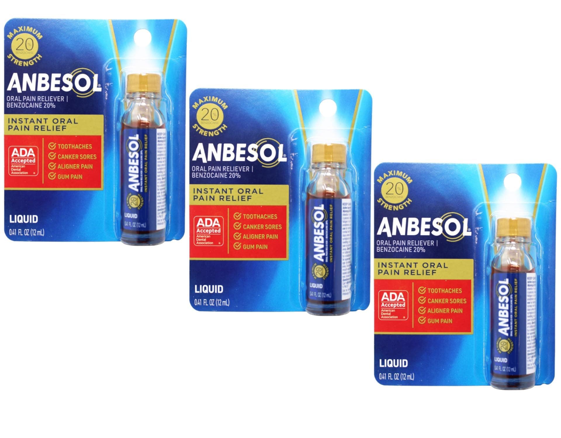 Anbesol Maximum Strength Liquid, 0.41 Fluid Ounce (Pack of 3)
