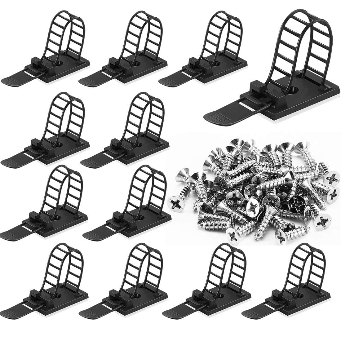 50Pcs Adhesive Cable Ties Extra Screw & Hole,Multi-Purpose Cable Tidy Clips Adjustable Cable Zip Ties Cord Holders for Home and Office Desk Organization