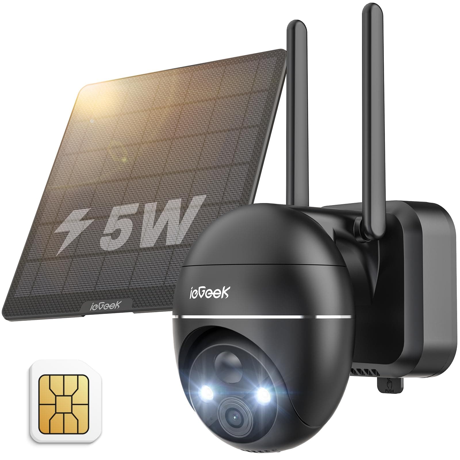 ieGeek 4G LTE Cellular Solar Security Camera Outdoor with SIM Card, No WiFi 2K Battery Wireless CCTV Camera Systems, Unlimited Data Plan, Color Night Vision, Motion Detection, TF Card/Cloud Storage