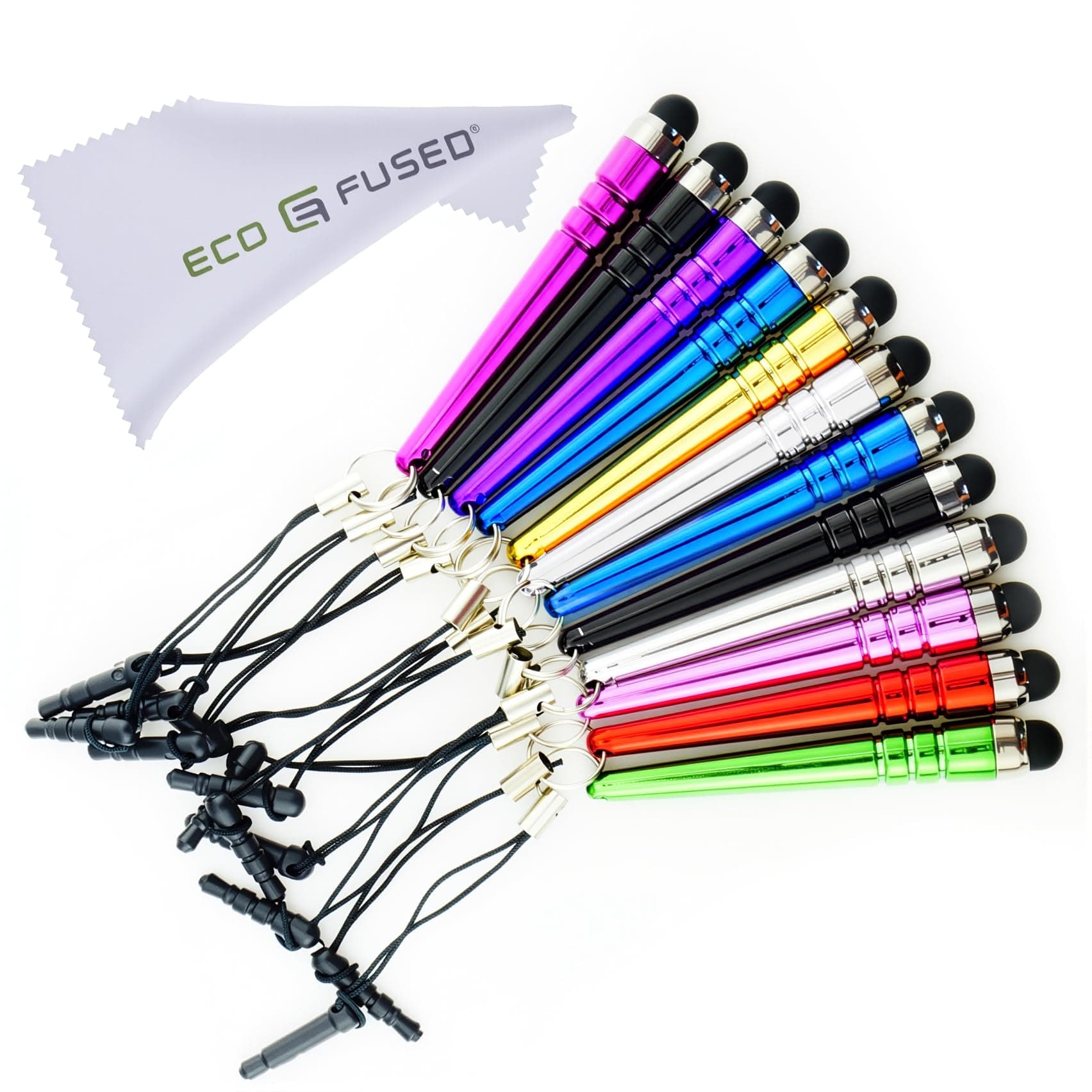 Stylus Pen Bundle 12 Pack/Short Stylus Pens with 3.5mm Jack Connector - Compatible with All Capacitive Touchscreen Devices - for iPad, iPhone, Samsung Phones, Tablets, Android Tablets and More