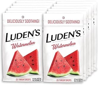 Luden's Sore Throat Relief Lozenges for Minor Everyday Irritation & Dry Mouth, Watermelon Flavored Drops, 25 Count, Pack of 12
