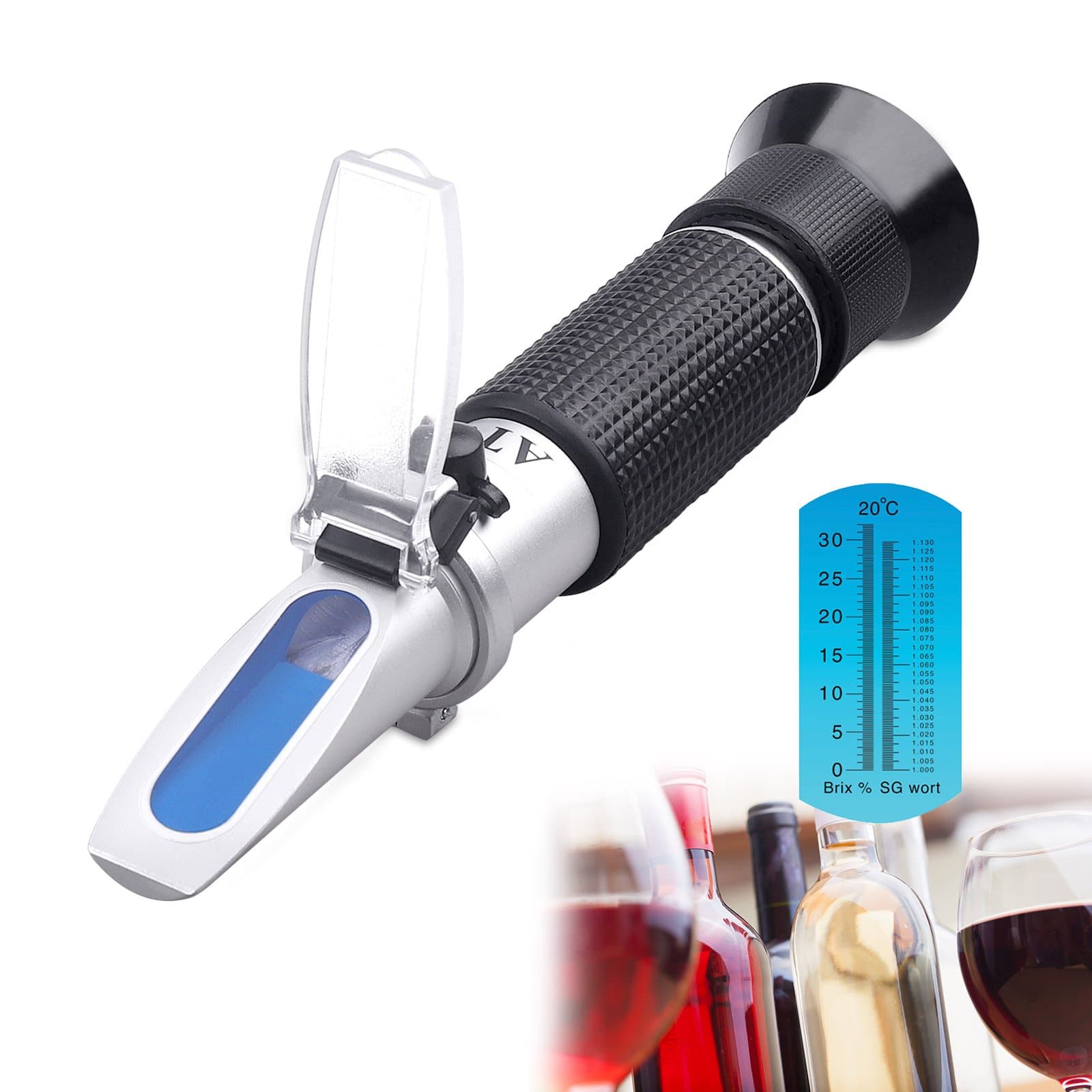 Brix Refractometer with ATC - Tiaoyeer Digital Handheld Refractometer for Beer Wine Fruit Sugar, Dual Scale-Specific Gravity 1.000-1.130 and Brix 0-32% (Black)