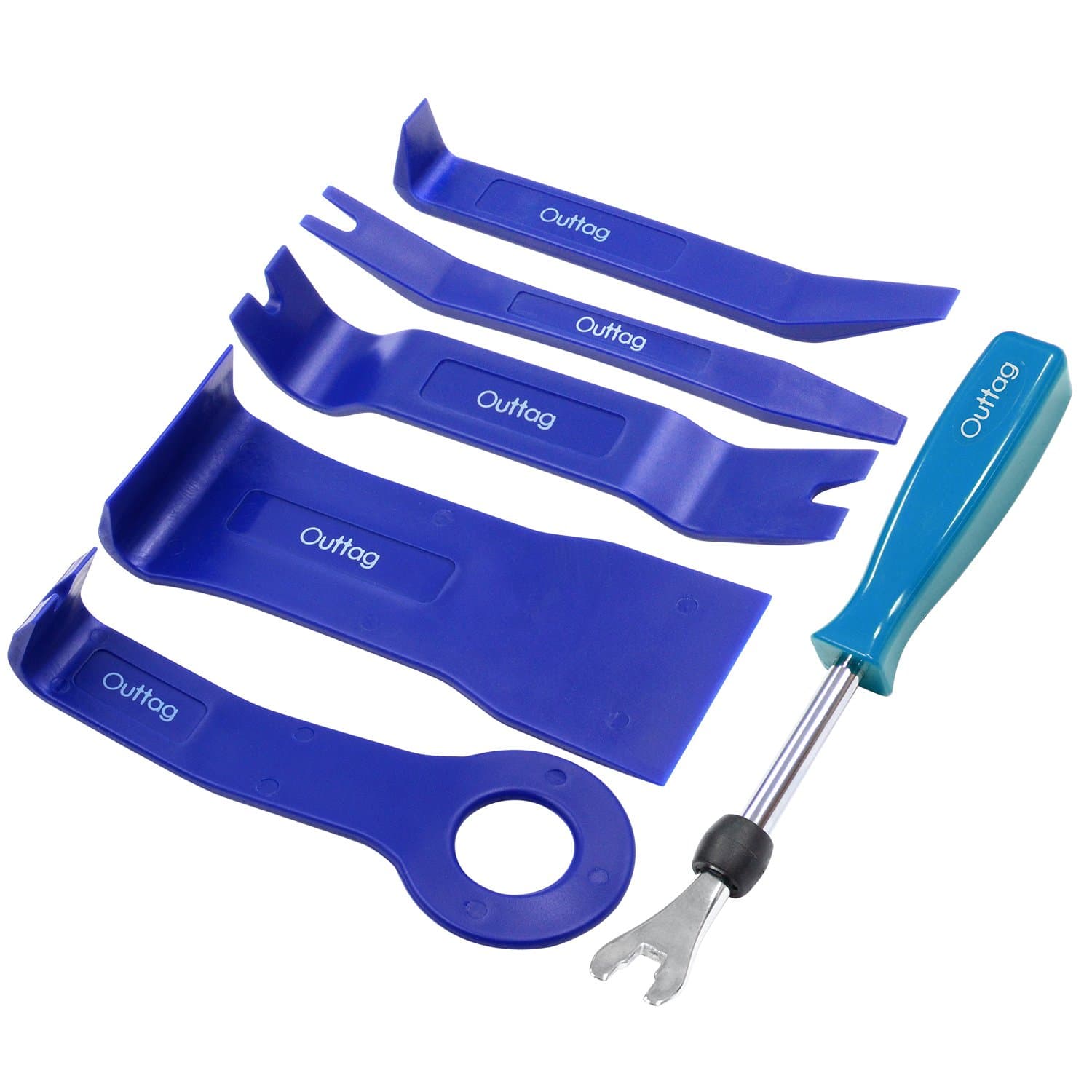 Outtag [Multi-use Auto Upholstery & Trim Tools Set of 6] POM Door Trim Panel Removal Chrome-Plating Fastener Remover w/Sliding Rubber Ring for Automotive, Marine, Aircraft and Car Dash Radio