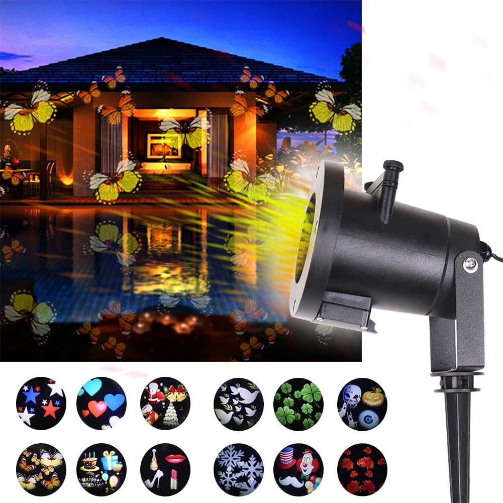 LED Snowflake Lights, 12pcs Switchable Pattern Lens Landscape Projector Lamp 6 hours timer With Remote Control Decorative Lamp Lighting Waterproof Outdoor Landscape Decor Party Christmas Wedding Party Scene