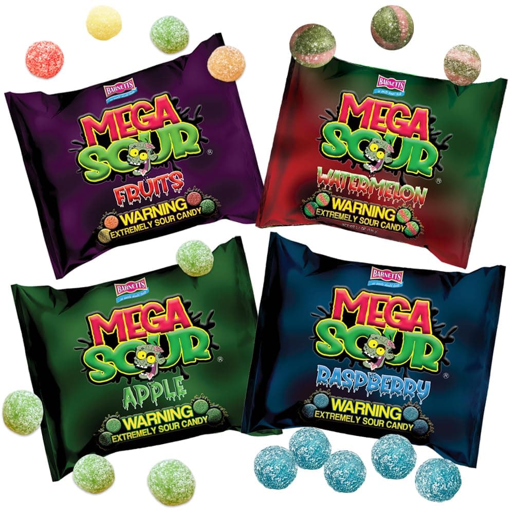 Barnetts Mega Sour Candy 4 Pack – Handmade British Sweets – Raspberry, Apple, Watermelon & Fruits – Gift or Party Treat (104g x 4)