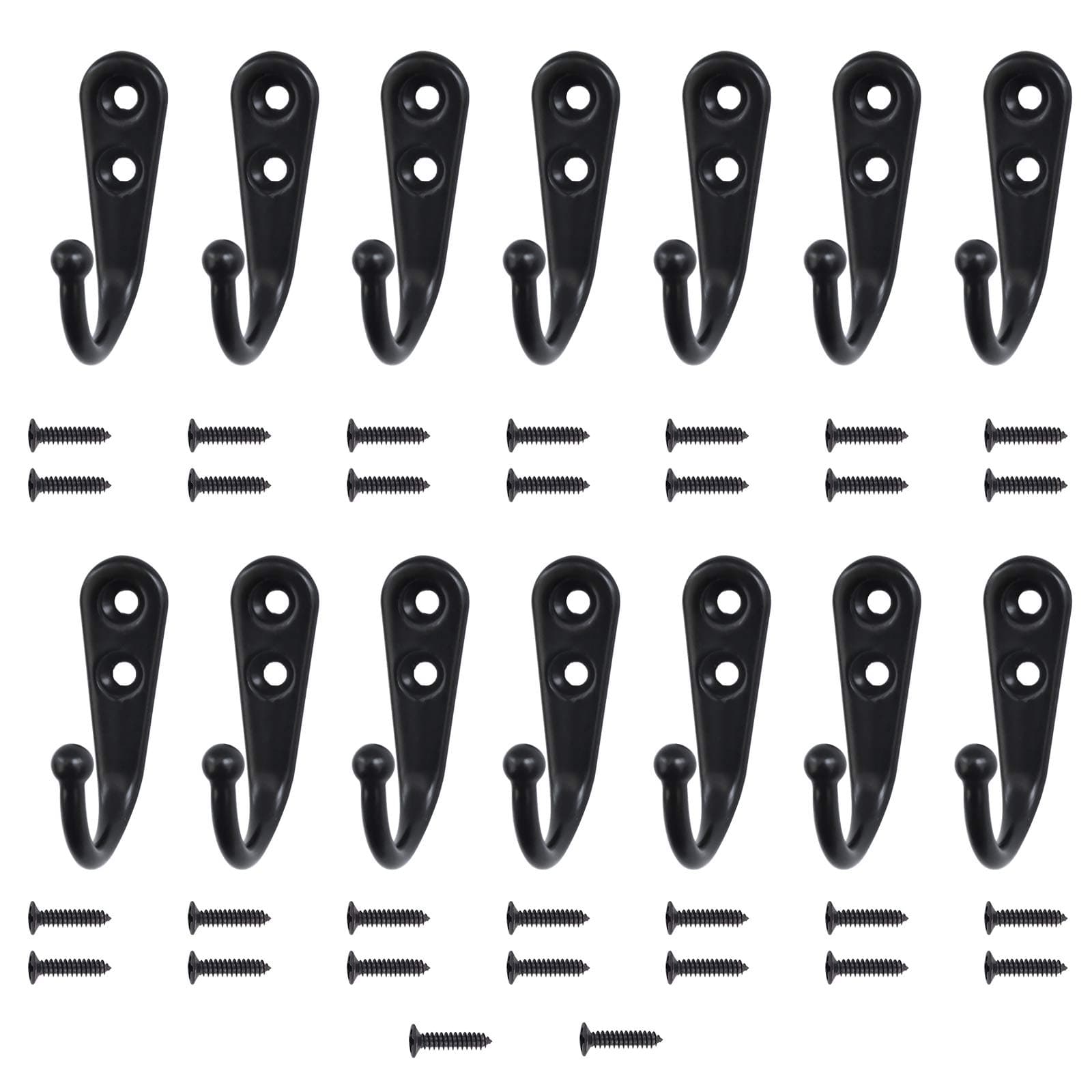 14 PCS Wall Mounted Hooks Coat Hooks with 30 PCS Screws Retro Door Robe Hook for Hanging Towel Clothes Hat Key Cup Single Metal Hook Black for Hanging in Bedroom Bathroom Kitchen Cupboard