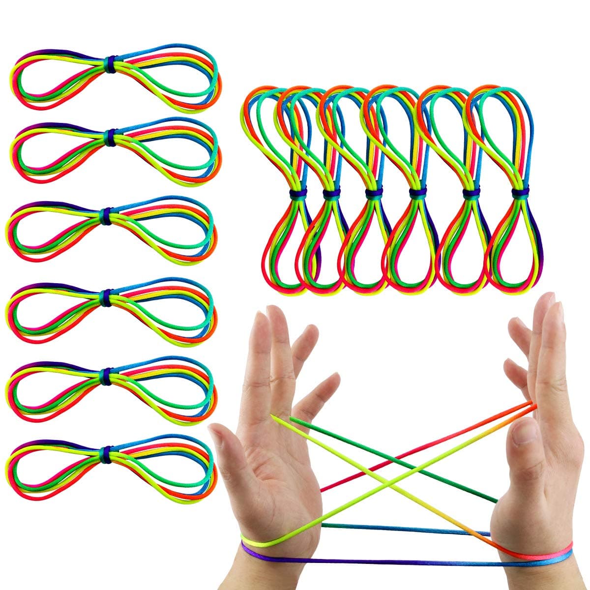 BIGNC 12 Pack Cats Cradle String, Rainbow Color Hand Game Finger Strings for Little Girls and Boys Innovative Cooperative Fun Games, 3mm Rough