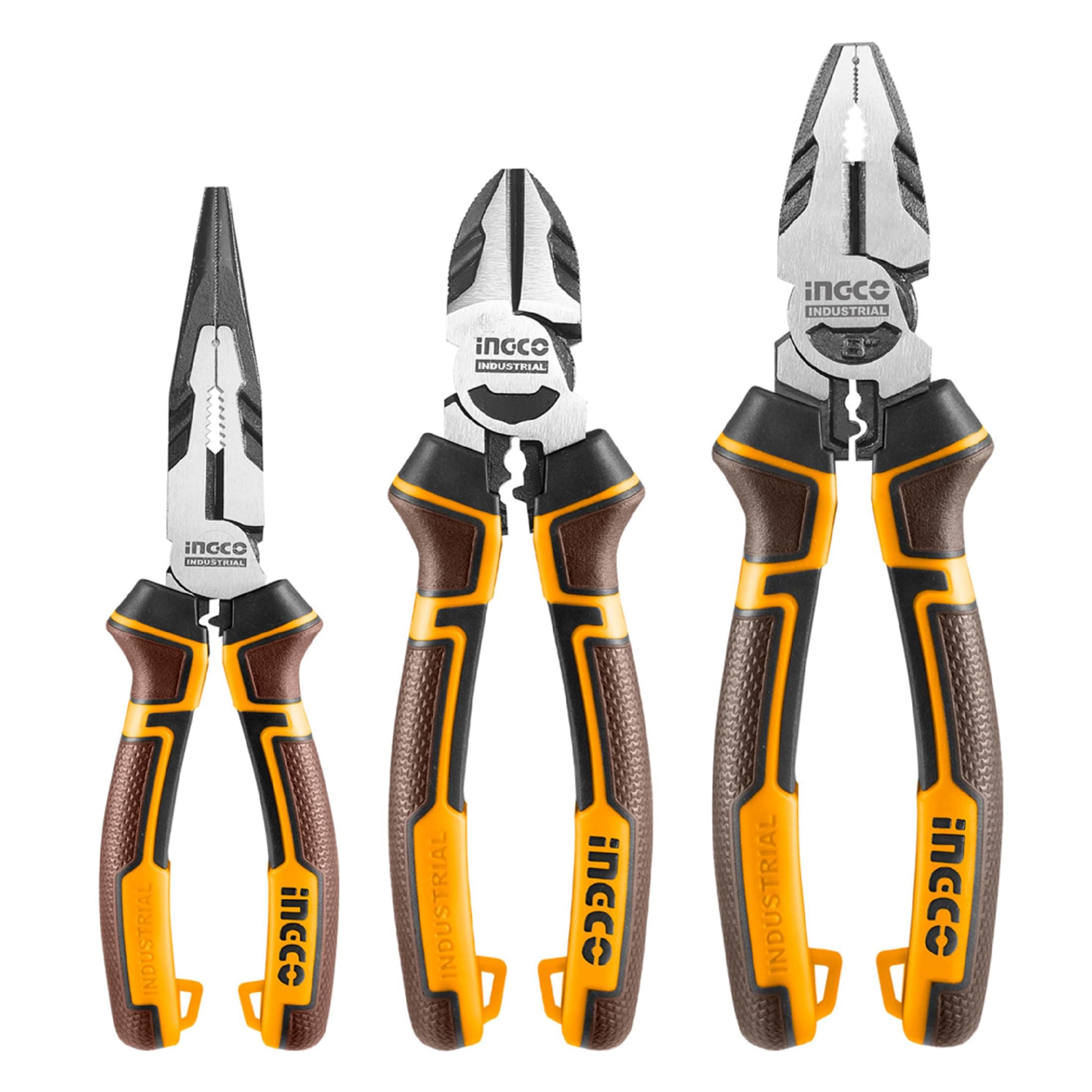 INGCO 3 Pcs High Leverage Pliers Set, 6" Long Needle Nose Pliers 7" Diagonal Cutting Pliers 8" Combination Pliers Set HKHLPS2831