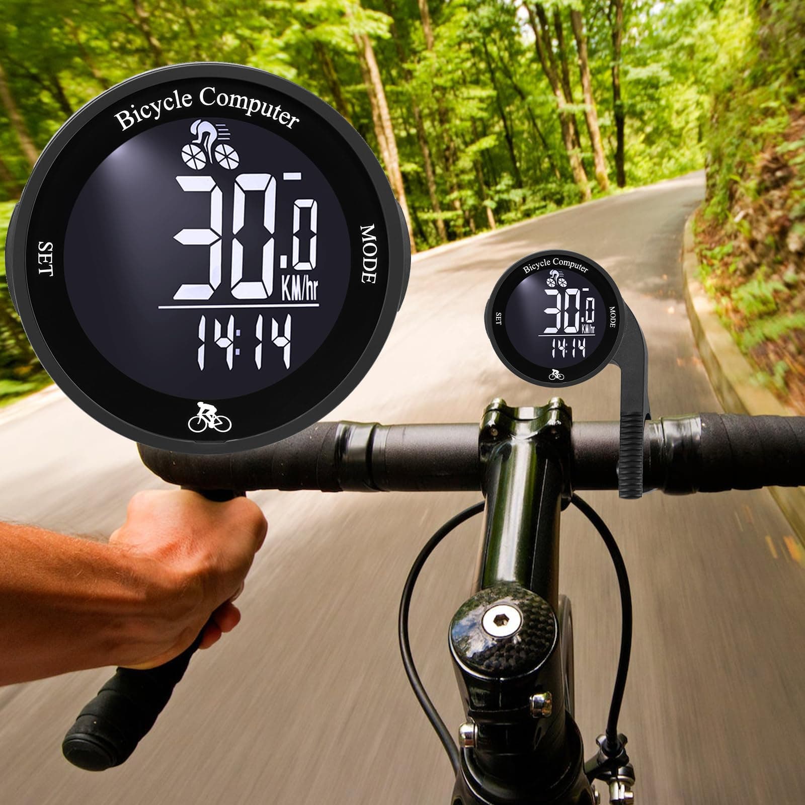 Bike Computer Wireless, IPX67 Waterproof Cycling Computer with 24 Functions,Multifunctional Bike Speedometer Odometer with Large Backlight LCD Display for Tracking Distance Speed Time