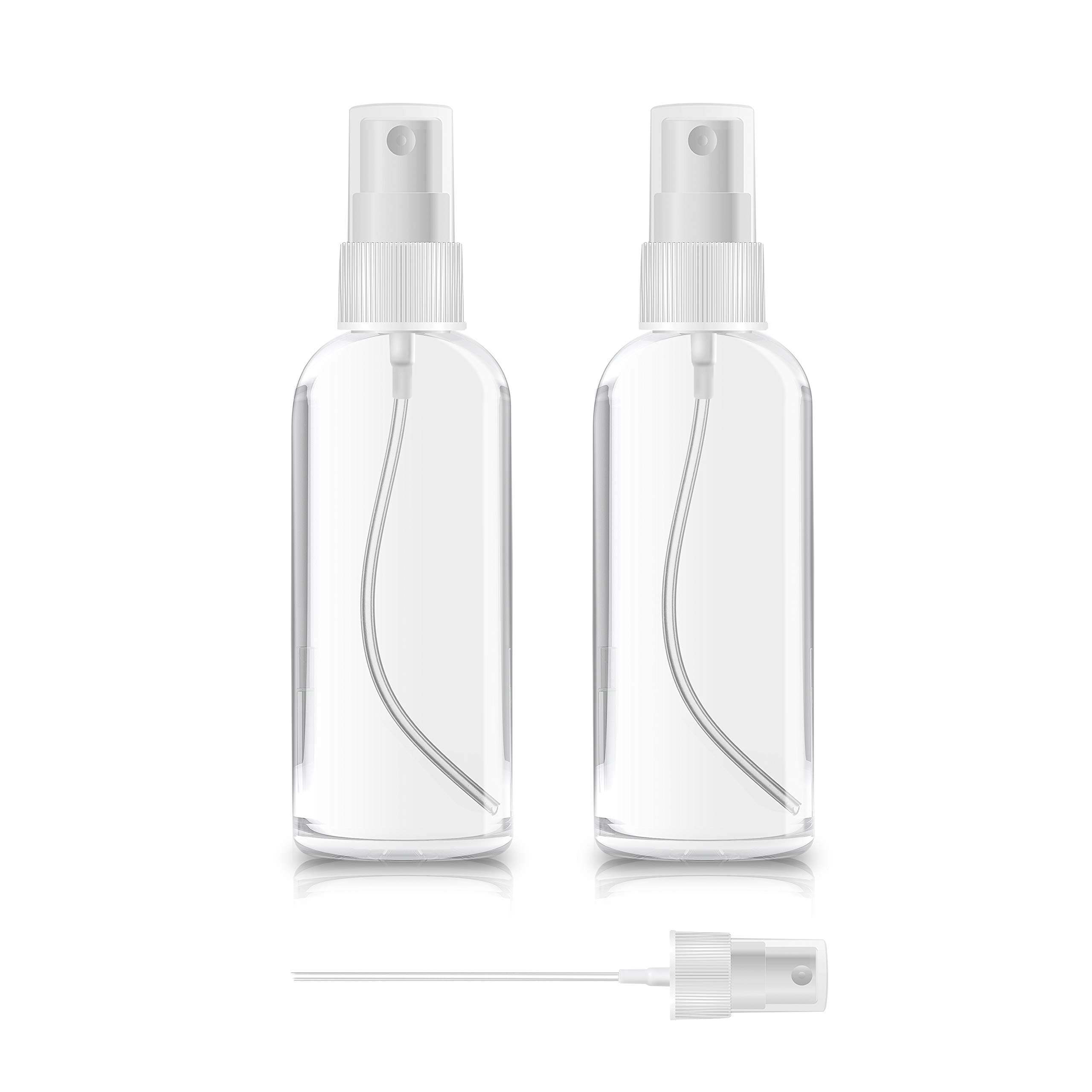 ZEROFIRE 2 Pack Spray Bottles 2oz Clear Plastic Empty Refillable Mini Spritzer for Travel, Cleaning, Gardening, Skin Care Atomizer for Essential Oils, Perfume