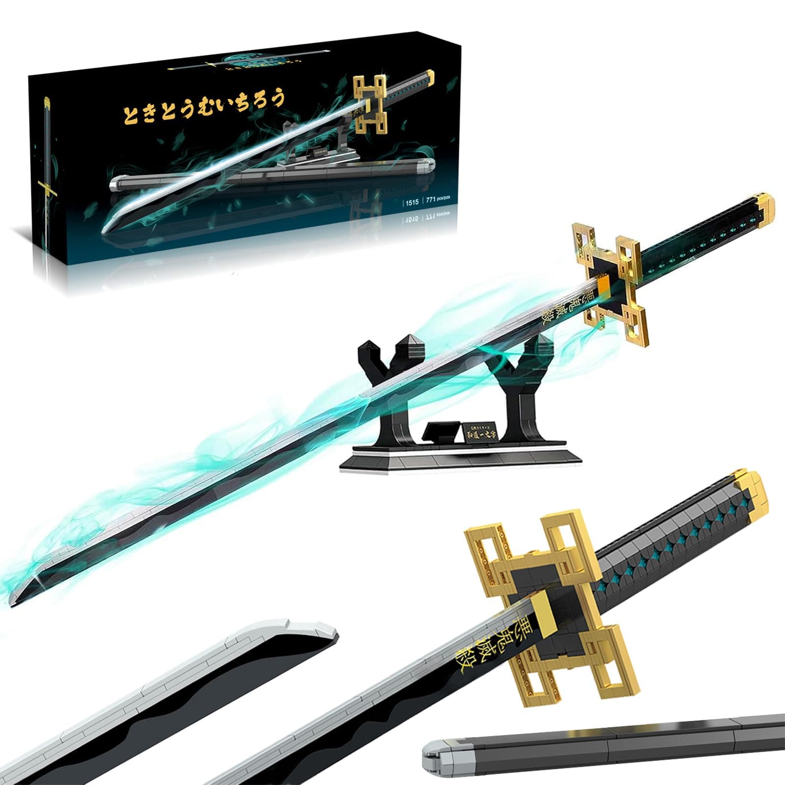 Demon Anime Sword Building Set, 40in Tokitou Muichirou Sword Set with Scabbard and Stand, Cosplay Anime Katana Sword Building Blocks, Collectible Gifts for Teens and Adults 14+ (771 PCS)