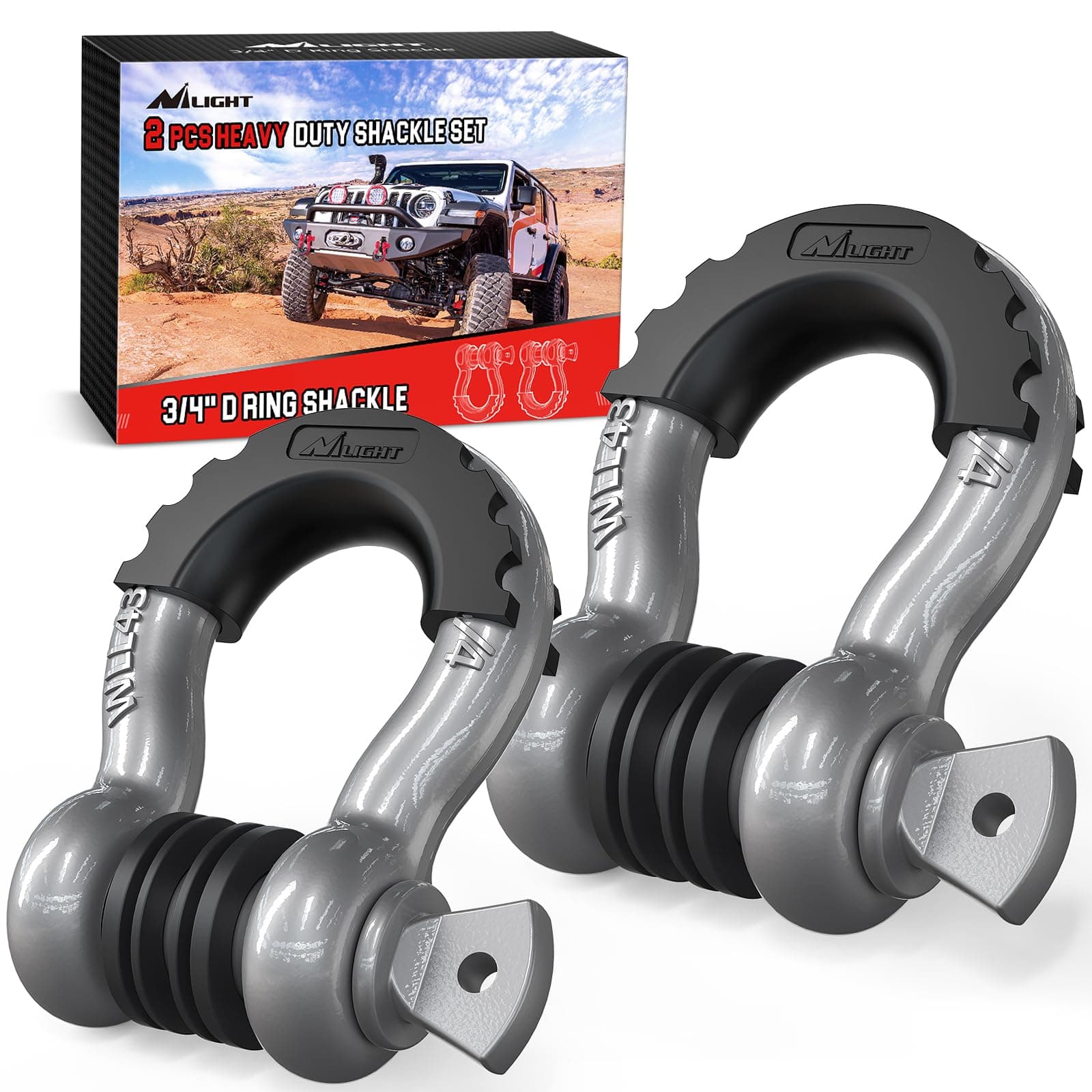 2 Pack 3/4" D-Ring Shackle with 7/8" Screw Pin 41,887lbs Break Strength, Heavy Duty Off Road Recovery Shackle with Isolators Washers for Use with Tow Strap, Winch, Off-Road Jeep Truck Vehicle