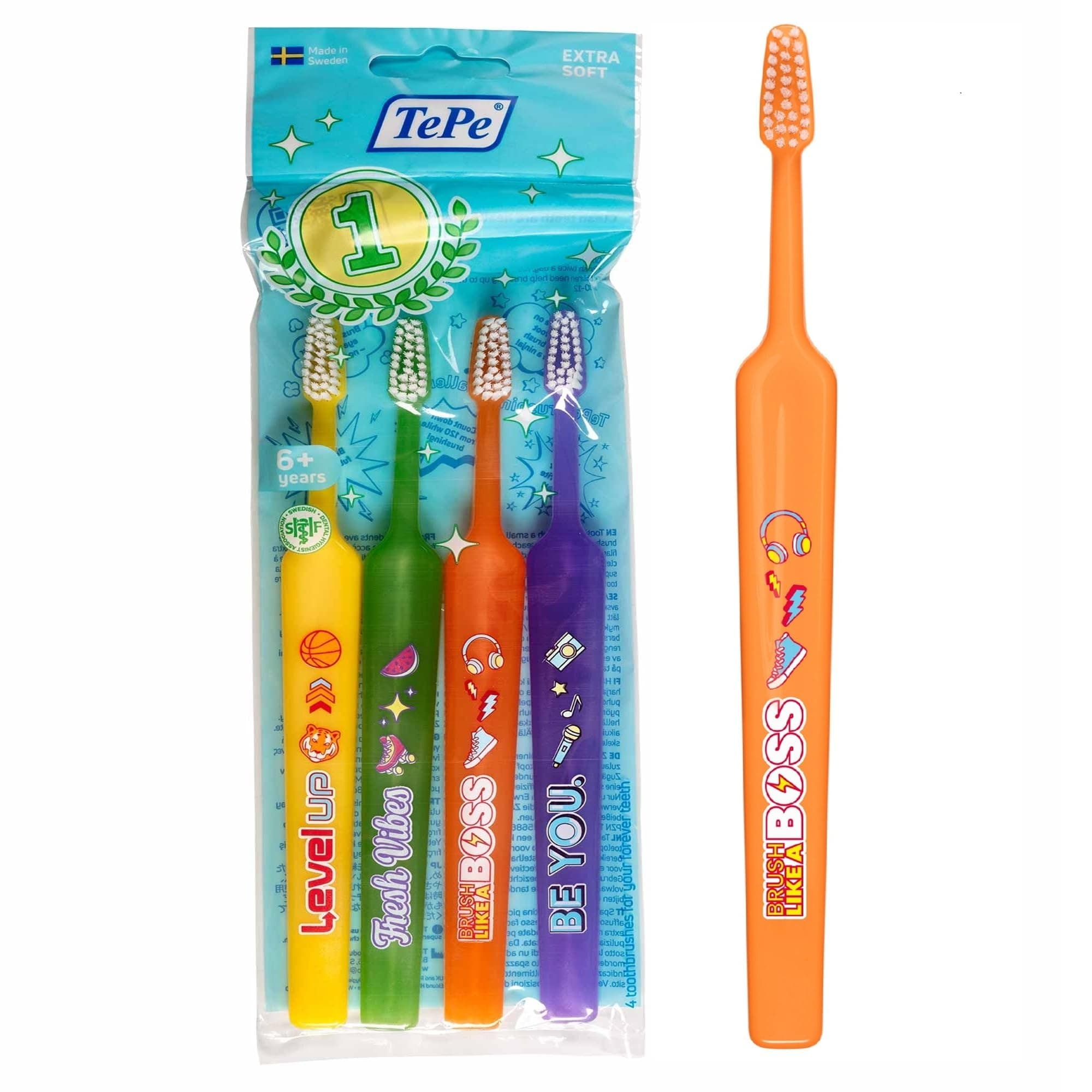 Select Compact Toothbrush, Kids Extra Soft, Mixed Pack, 4pcs, Kids Toothbrush, Soft Bristle Toothbrush for Gentle and efficient Cleaning