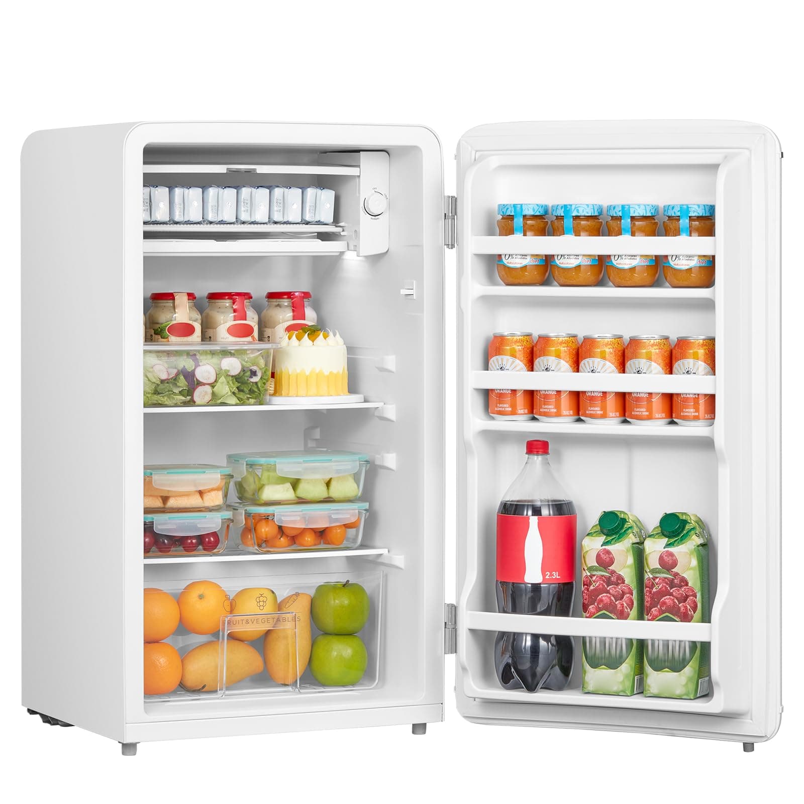 RCD93WH2UKRT(E) Under Counter Fridge Only, 93L Retro Freestanding Fridge with Chiller Box, Adjustable Thermostats, LED light, White