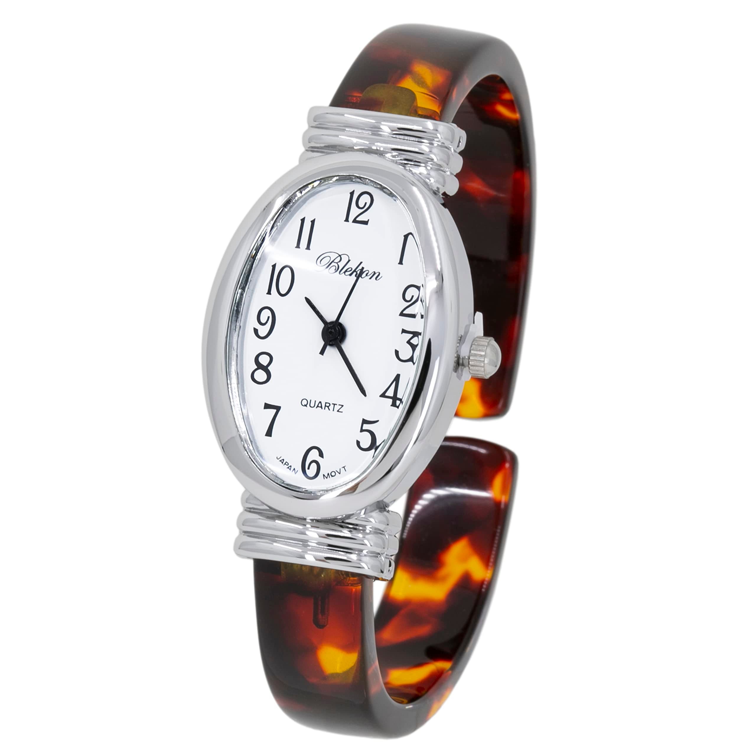 Collections Women's Round, Oval, Rectangle Case Shapes Acrylic Tortoise Shell Color Design Cuff Bangle Watch