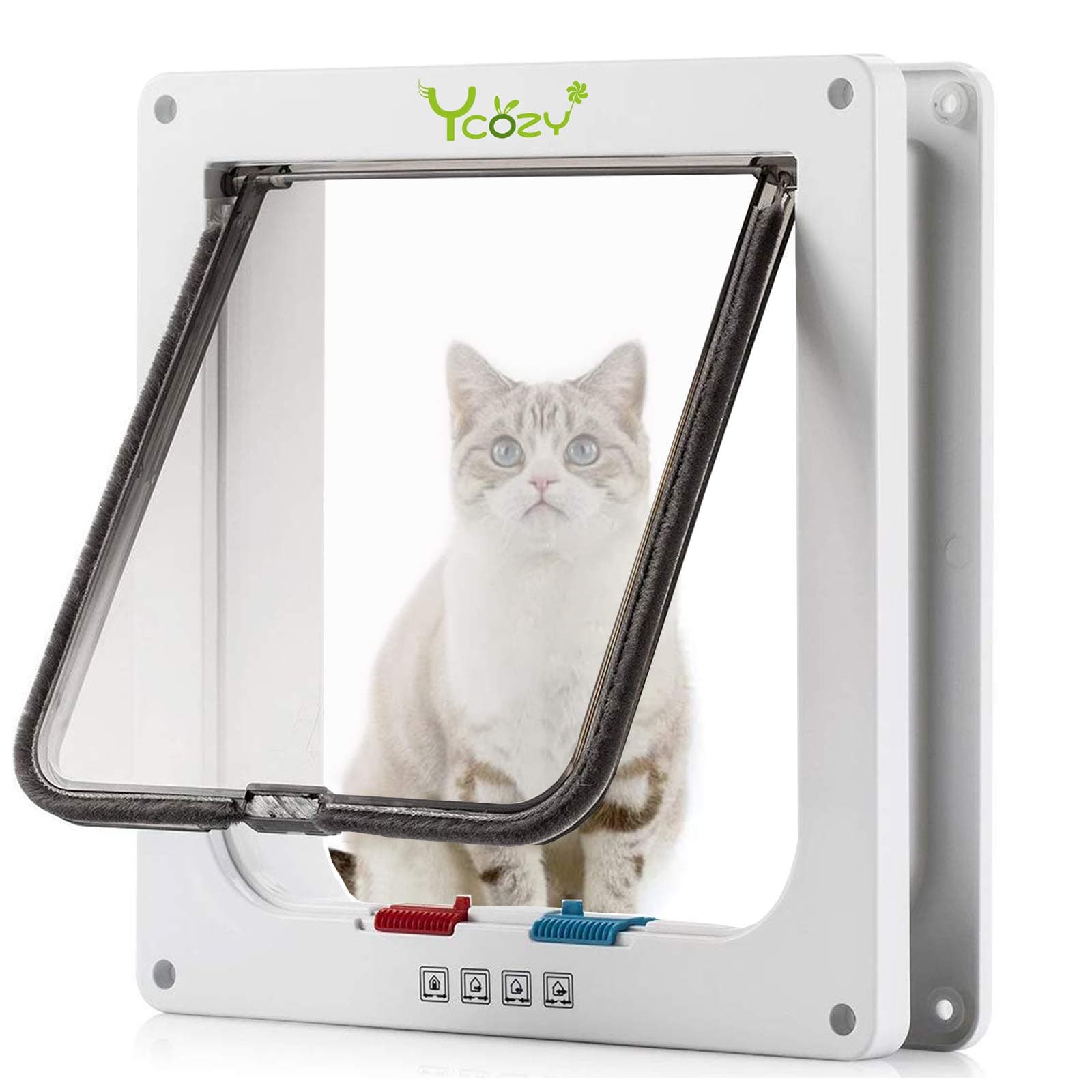 Ycozy Large Cat Doors Outer Size 9.9" x 9.3" 4-Way Locking Indoor Pet Door for Interior Exterior Door Wall Window, Weatherproof Cat Flap for Kittens & Dogs Easily Install