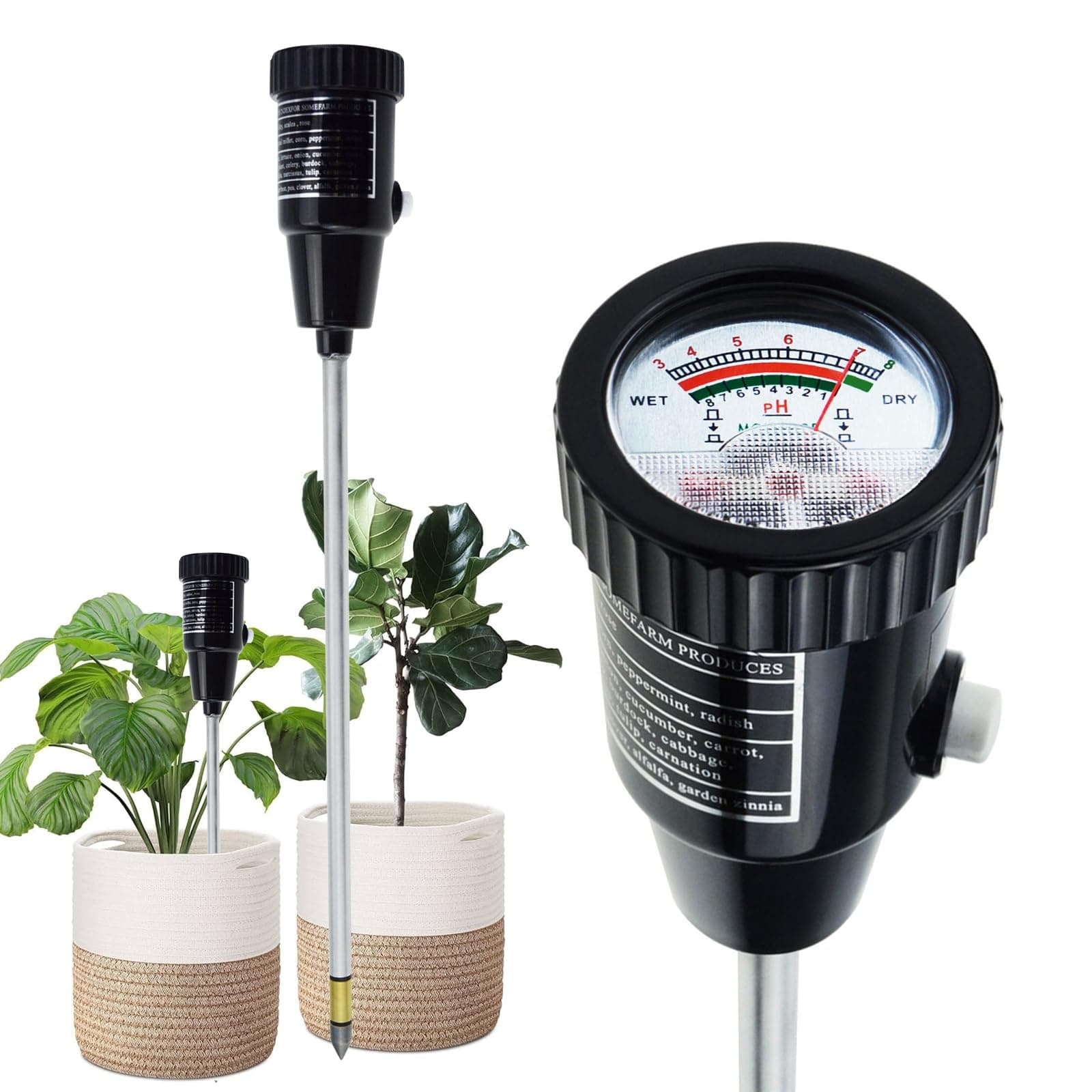 Soil PH Meter, Soil Moisture Sensor Meter, Soil PH Tester Gardening Tool Kits for Plant, Tree, Soil Tester for Moisture Great for Garden, Lawn, Farm, Indoor & Outdoor Use 295mm Long