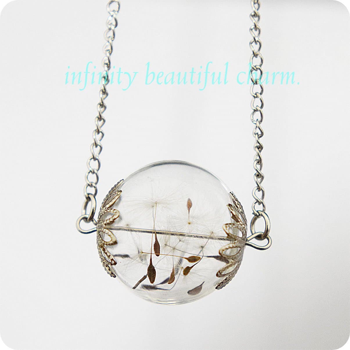 Dandelion Mini Orb Silver Make a Wish Dandelion Pendant Seed Glass Transparent Flower Botanical Petite Small Version Necklace Wish Pendant