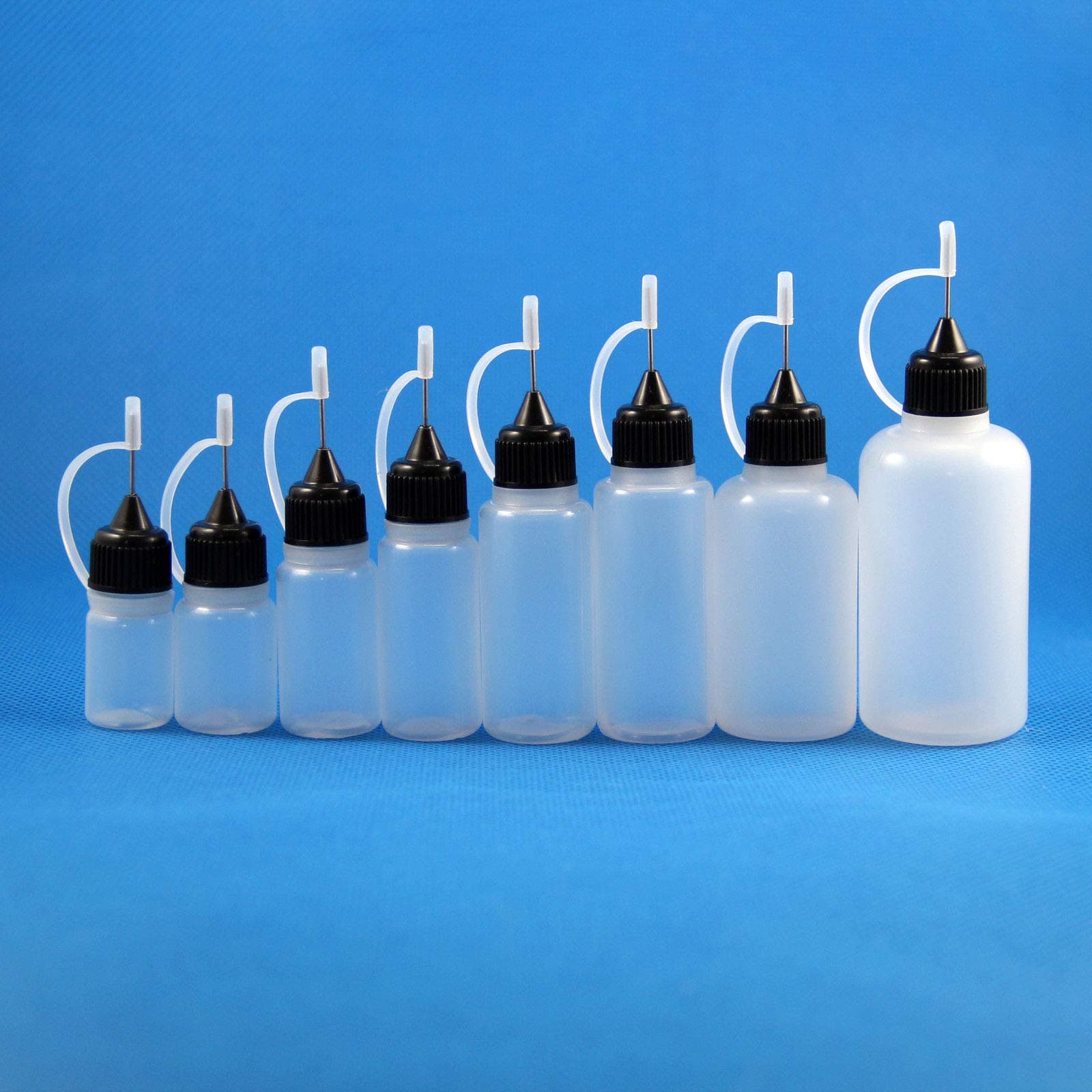 XIAONAN5pcs x 5ml Plastic Dropper Bottles Steel Needle Tip Empty Squeezable Glue Liquid Juice Containers with Black Caps + Mini Funnels
