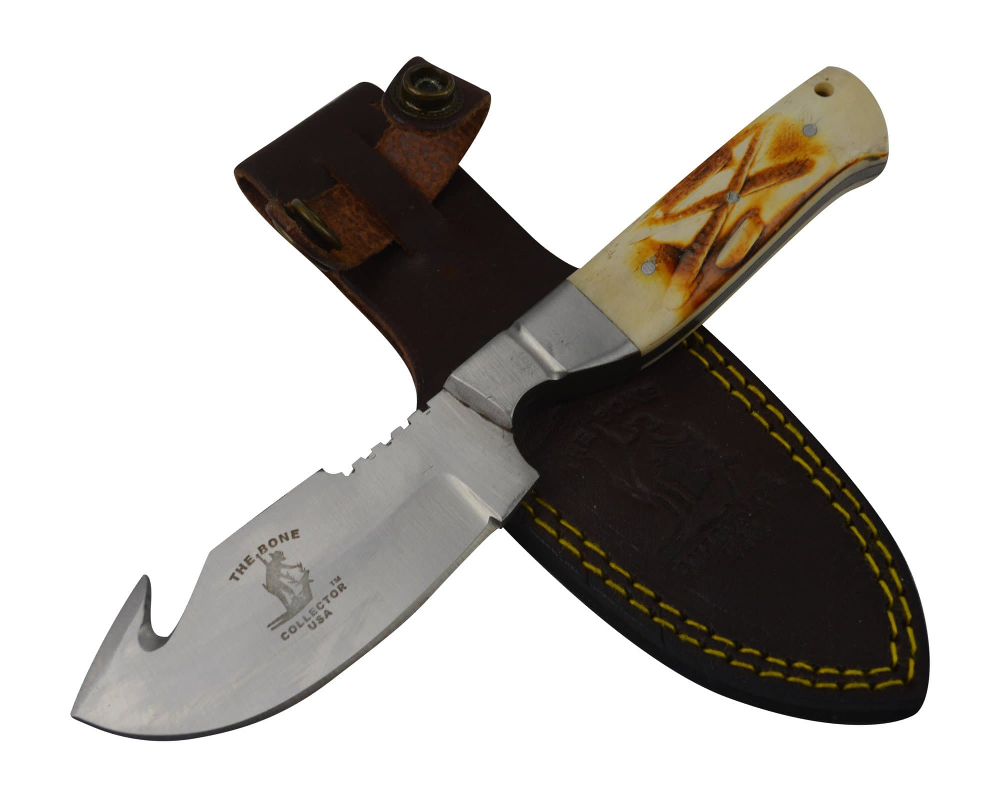 Bone Collector Fixed Blade Hunting Knife Bone Handle with Leather Sheath BC-804 Skinner