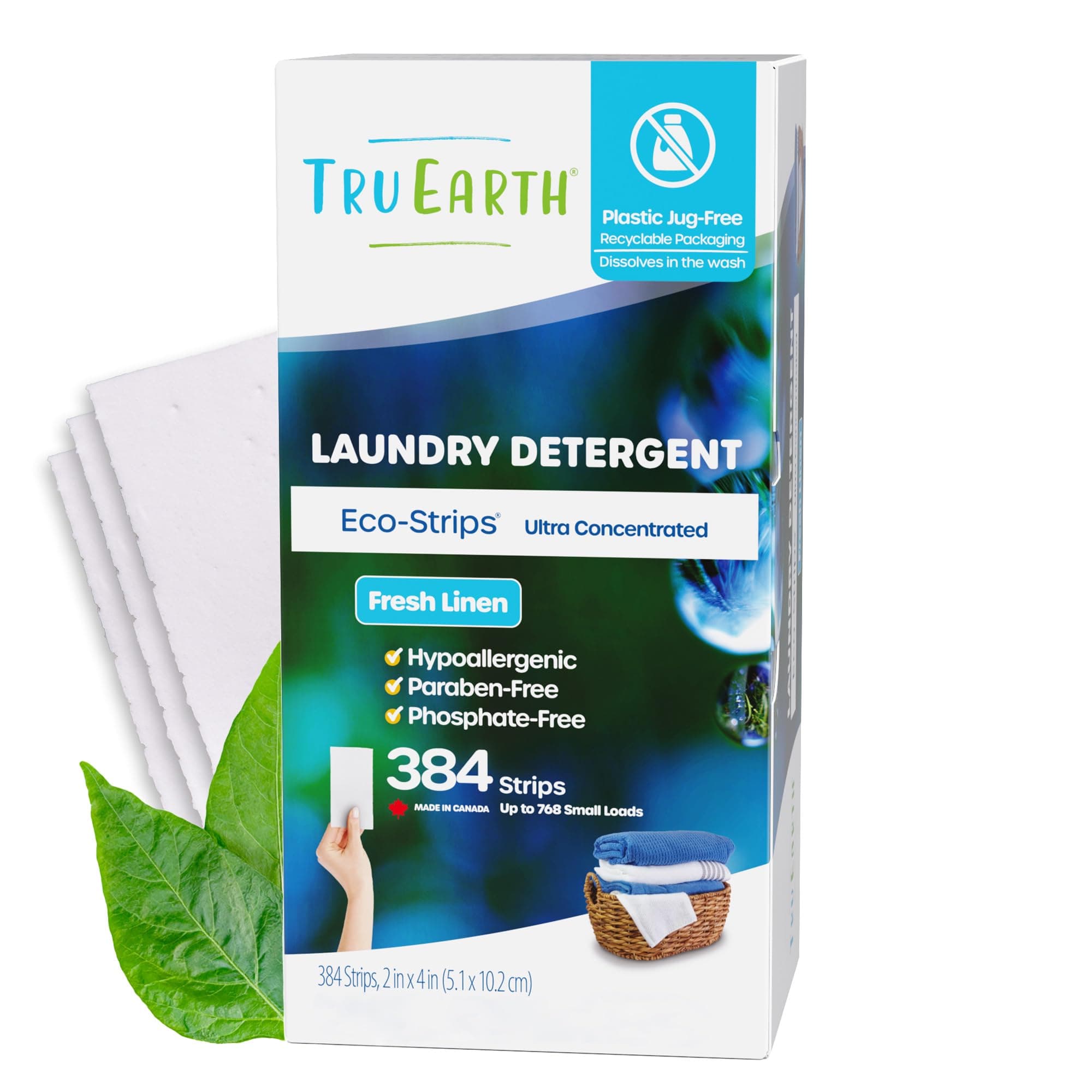 Eco-friendly, Biodegradable, Zero Waste, Cruelty-Free Laundry Detergent Sheets/Eco-Strips for Sensitive Skin, 384 Count (Up to 768 Loads), Fresh Linen Scent
