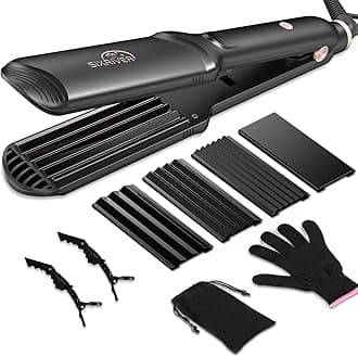 Hair Crimper for Women - Ceramic Waver Hair Tool with 4-in-1 Flat Crimping Iron Plates, 15s Fast Heating, Volumizing Hair Crimper, for All Hair Types - Black