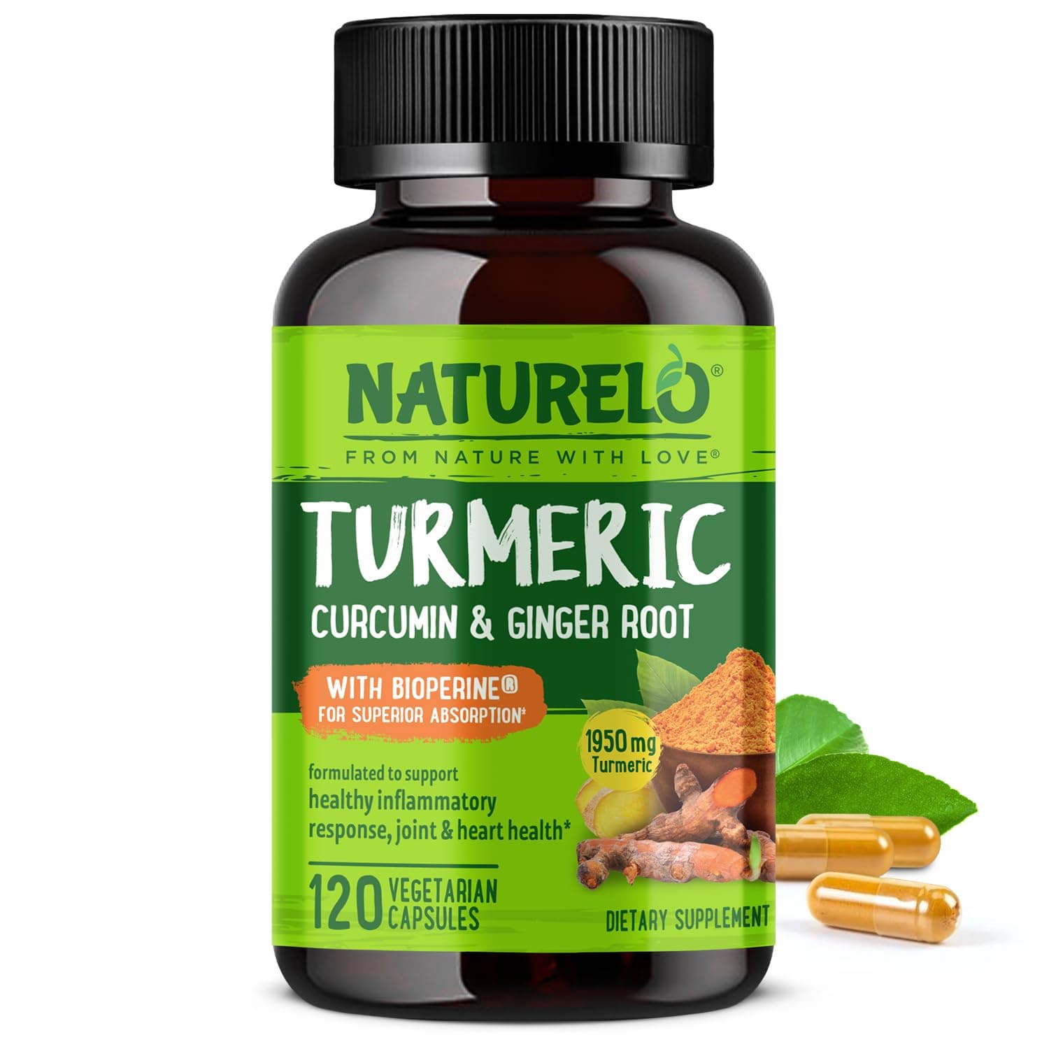 Turmeric Curcumin - BioPerine for Better Absorption - Curcuminoids, Black Pepper, Ginger Powder - Plant-Based Joint Support - 120 Vegan Capsules