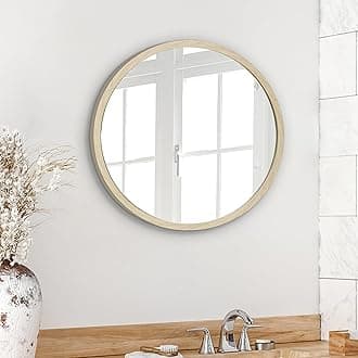 Americanflat 20" Framed Dark Oak Round Mirror - Circular Mirror for Wall Decor - Large Round Mirror for Bathroom, Bedroom, Entryway, and Living Room