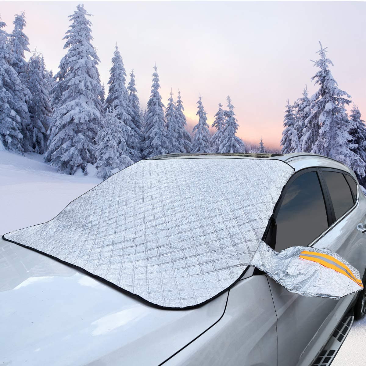 Car Windscreen Cover, Extra Thick Magnetic Windscreen Protector, Protects Against Snow, Frost, Sun, Dust and Falling Leaves, Suitable for Most Cars with Two Rearview Mirror Covers