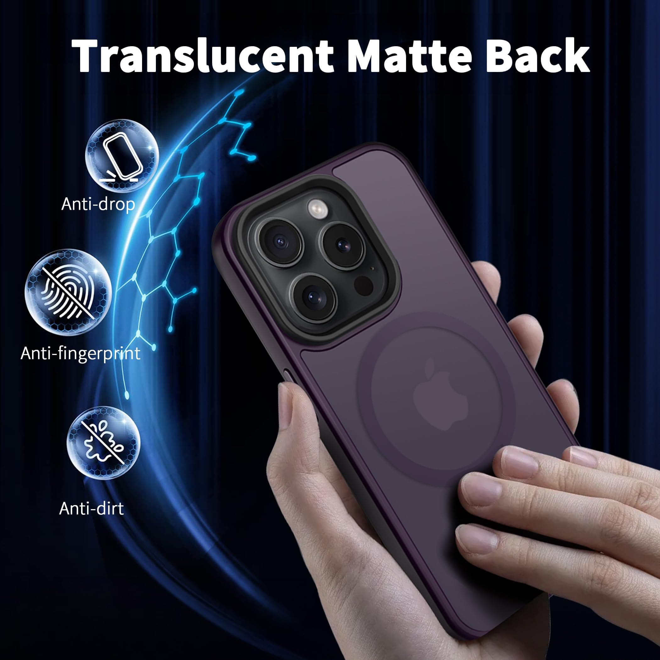 CACOE for iPhone 15 Pro Max Case with Camera Protection, Compatible with MagSafe, Shockproof Scratch-Resistant Magnetic Back Phone Cover for iPhone 15 Pro Max Case Dark Purple