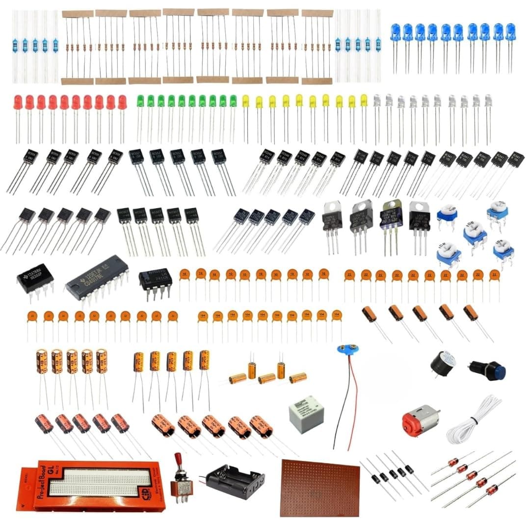 Lalitha electronic components kit - Breadboard kit with 350+ components electronics kit includes breadboard, resistor kit, capacitors kit, transistors kit for prototyping projects, DIY Hobby projects