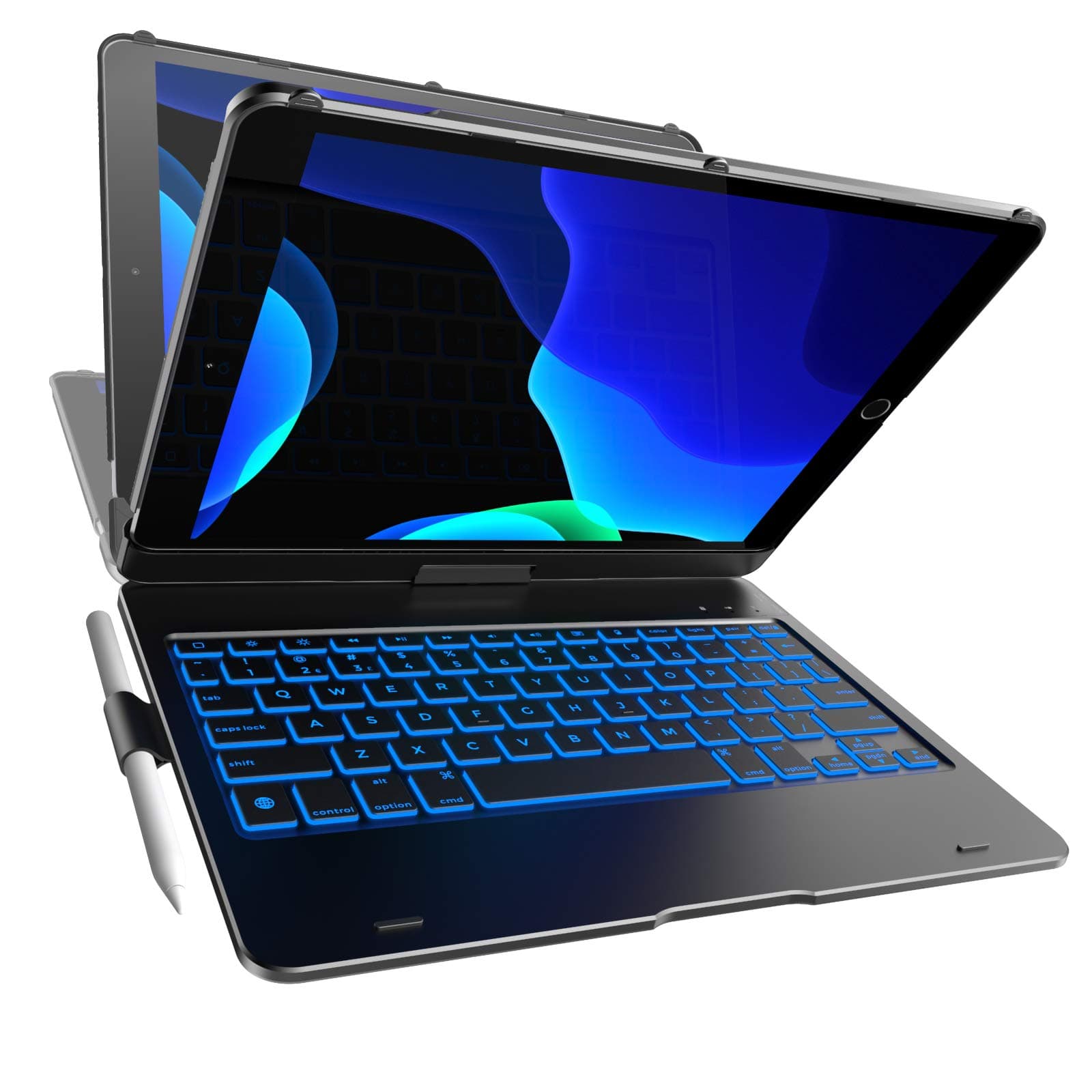 YEKBEE Case with Keyboard for iPad 9th Generation (10.2", 2021) | 360° | 7 Modes | Backlit | 12 Colors | Thin, Light & Protective foriPad 9, 8th & 7th Gen, Air 3, Pro 10.5 with Pencil Holder